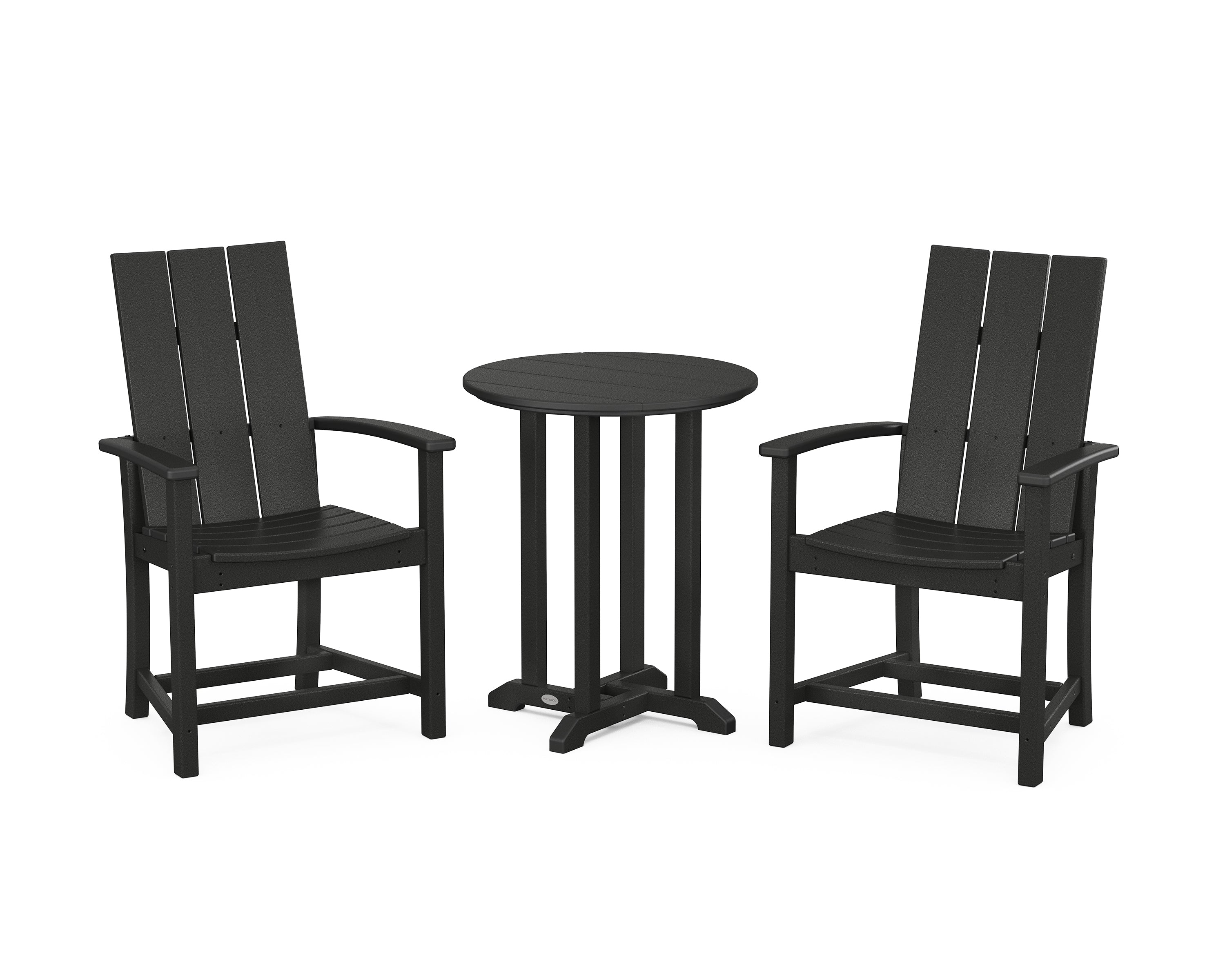 POLYWOOD Modern Adirondack 3-Piece Round Farmhouse Bistro Dining Set in Black