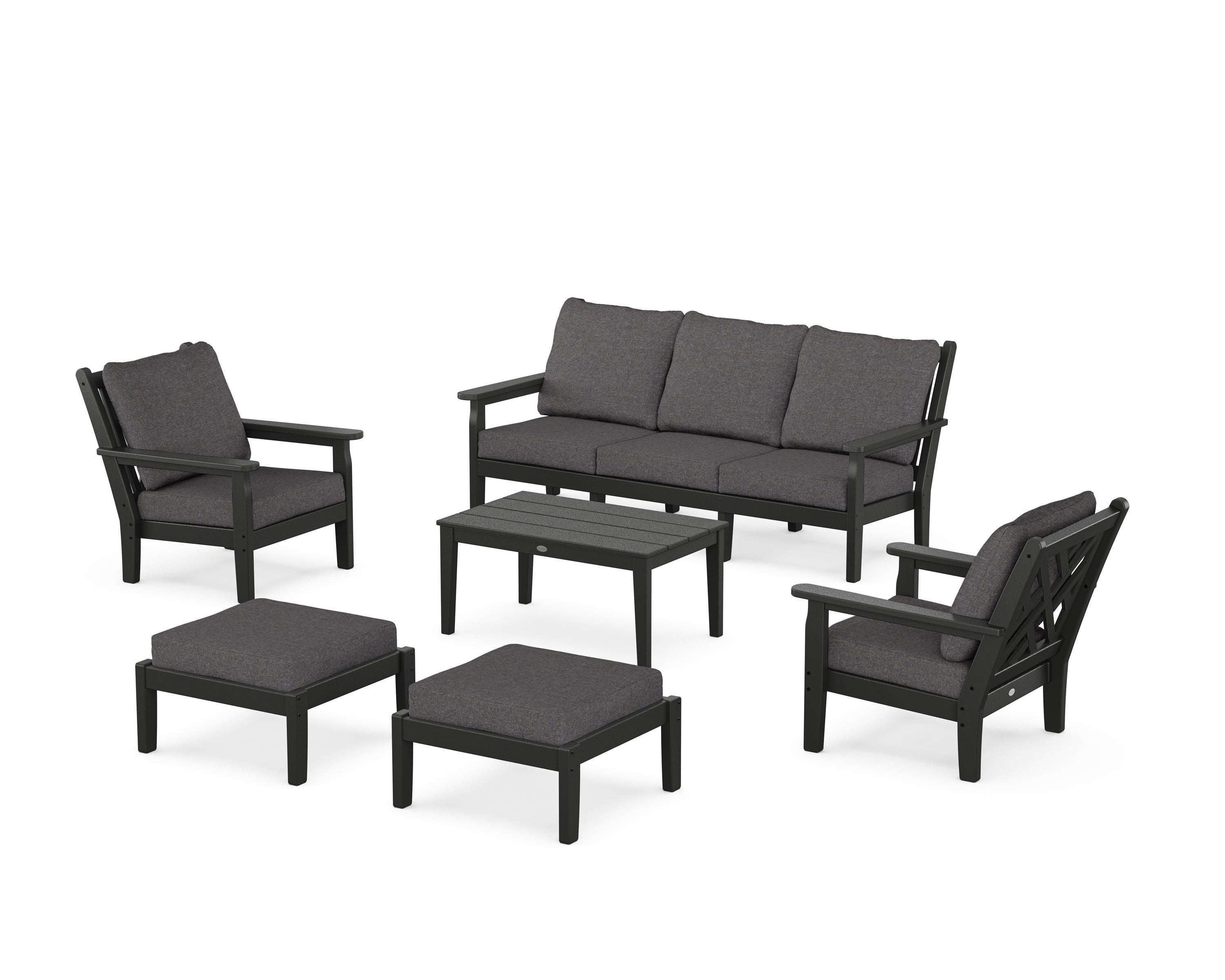POLYWOOD Chippendale 6-Piece Lounge Sofa Set in Black / Ash Charcoal
