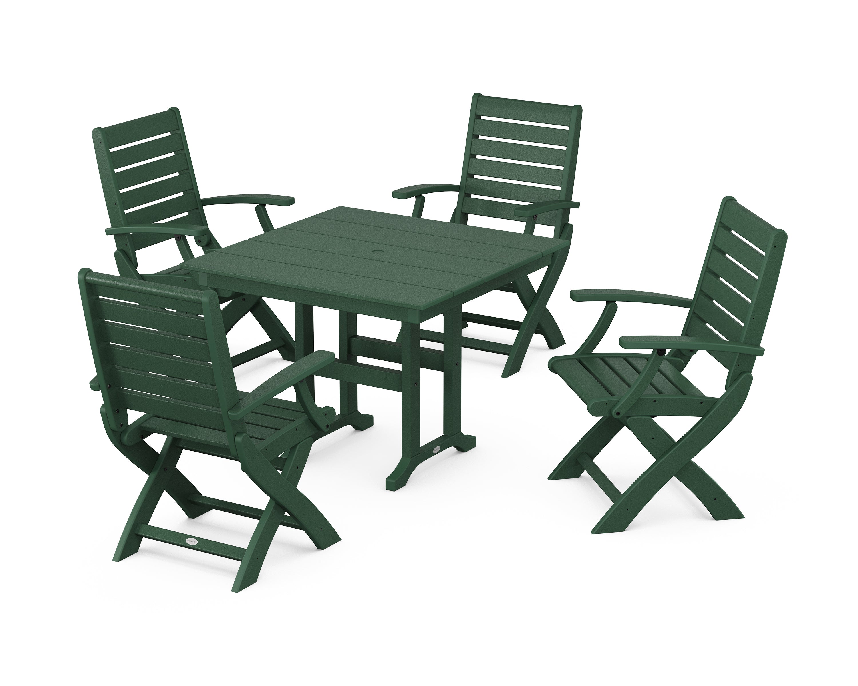 POLYWOOD® Signature Folding Chair 5-Piece Farmhouse Dining Set in Green