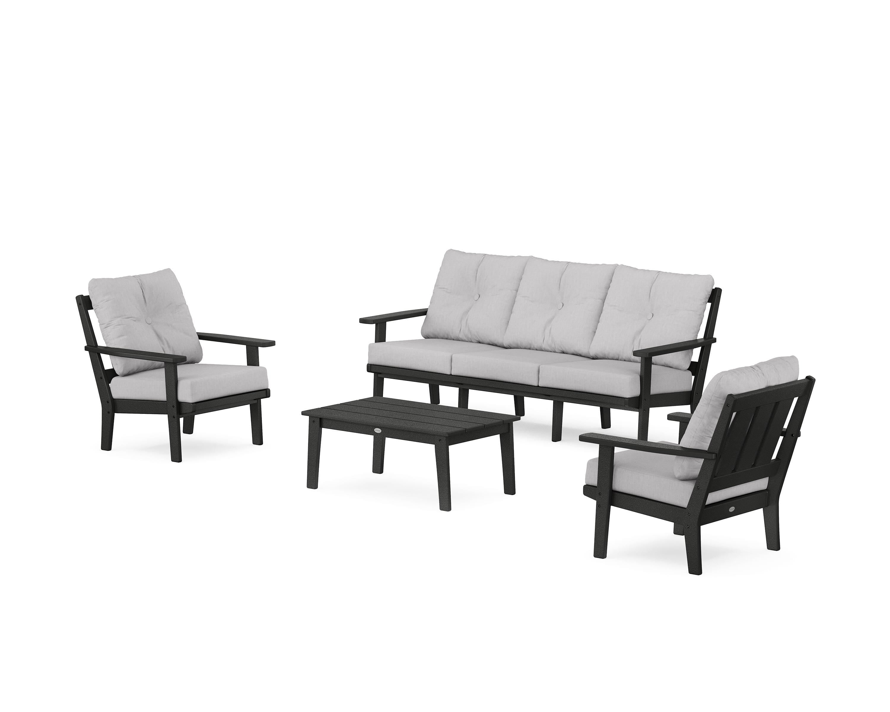 POLYWOOD Oxford 4-Piece Deep Seating Set with Sofa in Black / Granite
