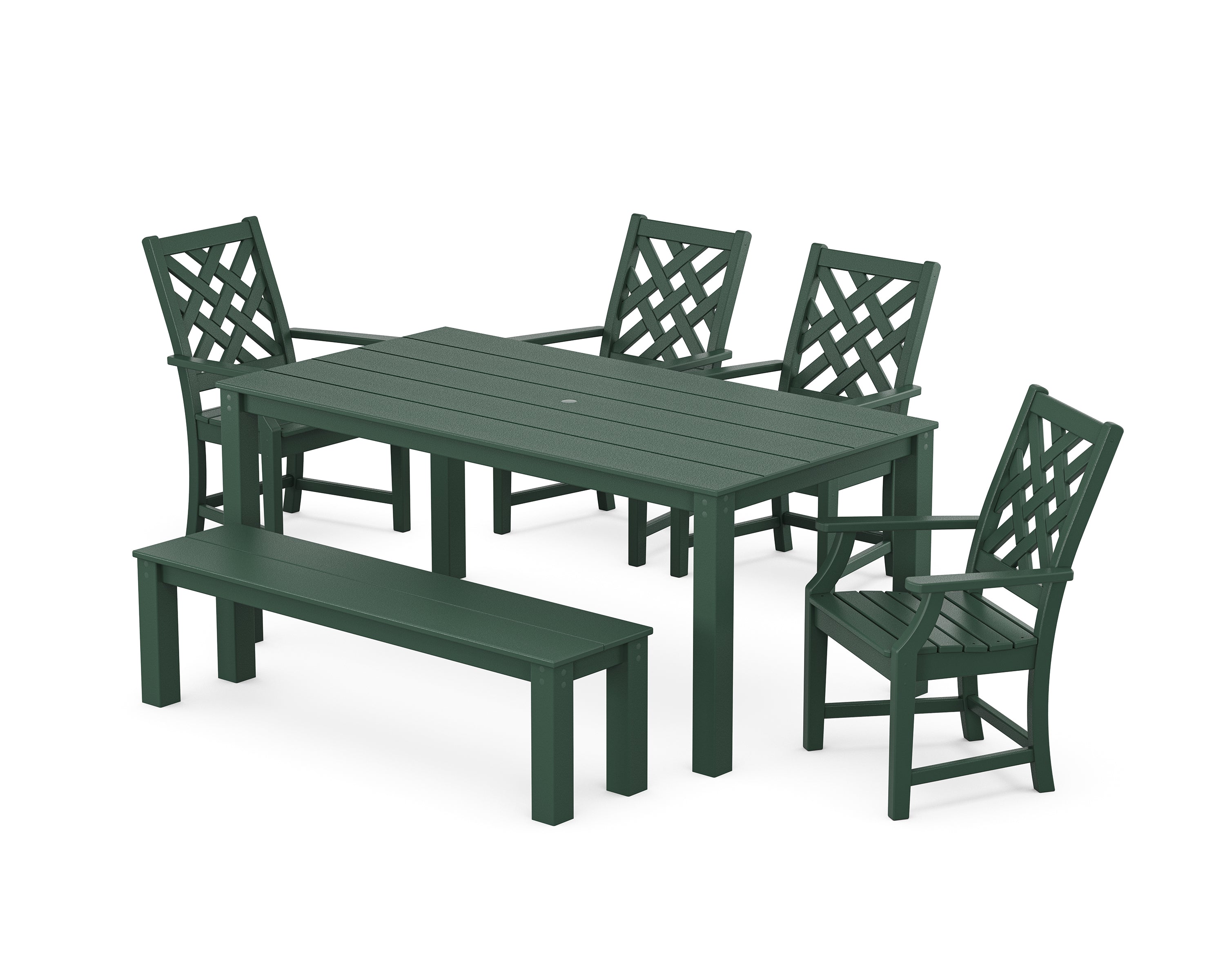Country Living Wovendale 6-Piece Parsons Dining Set with Bench in Green