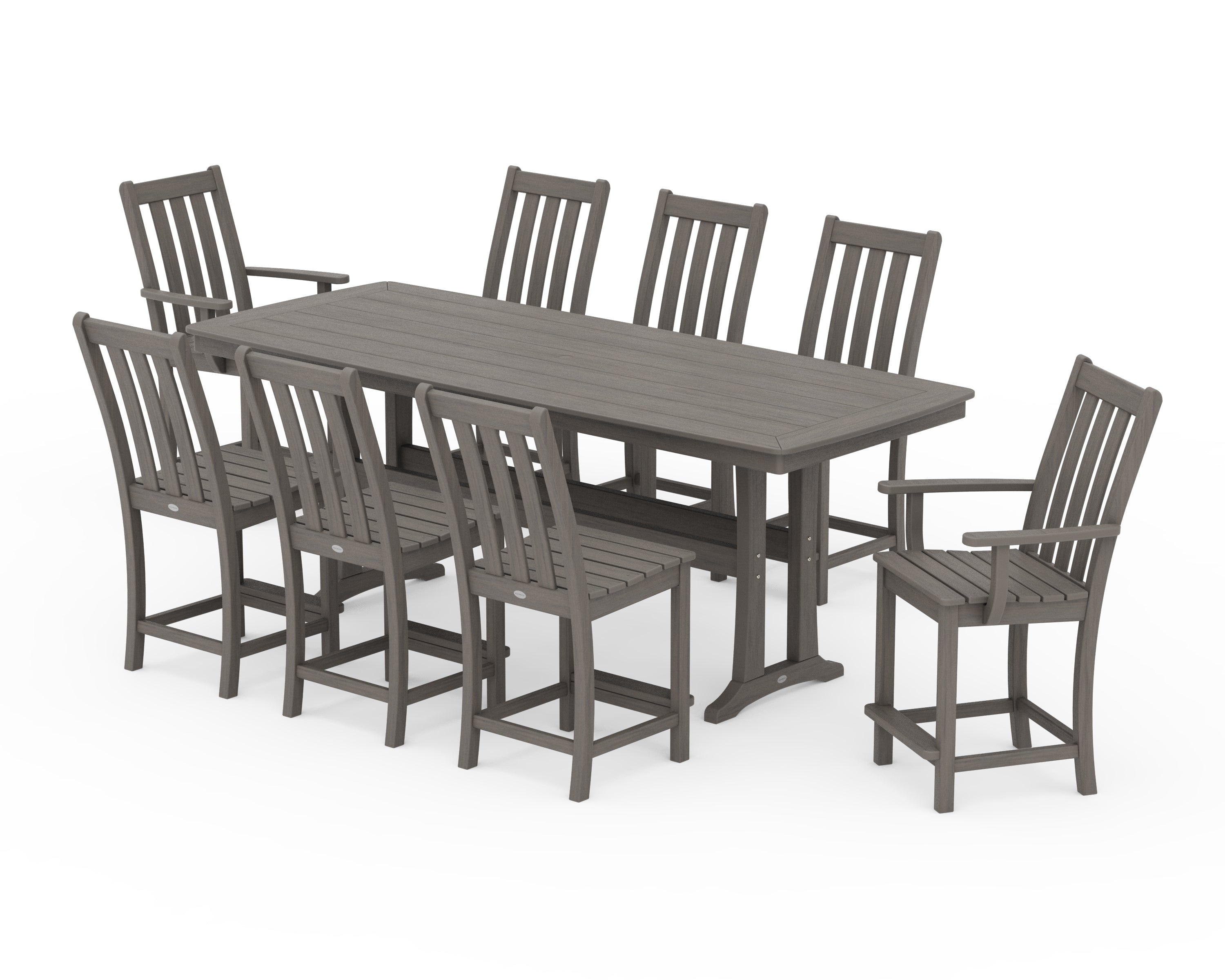 POLYWOOD Vineyard 9-Piece Counter Set with Trestle Legs in Driftwood