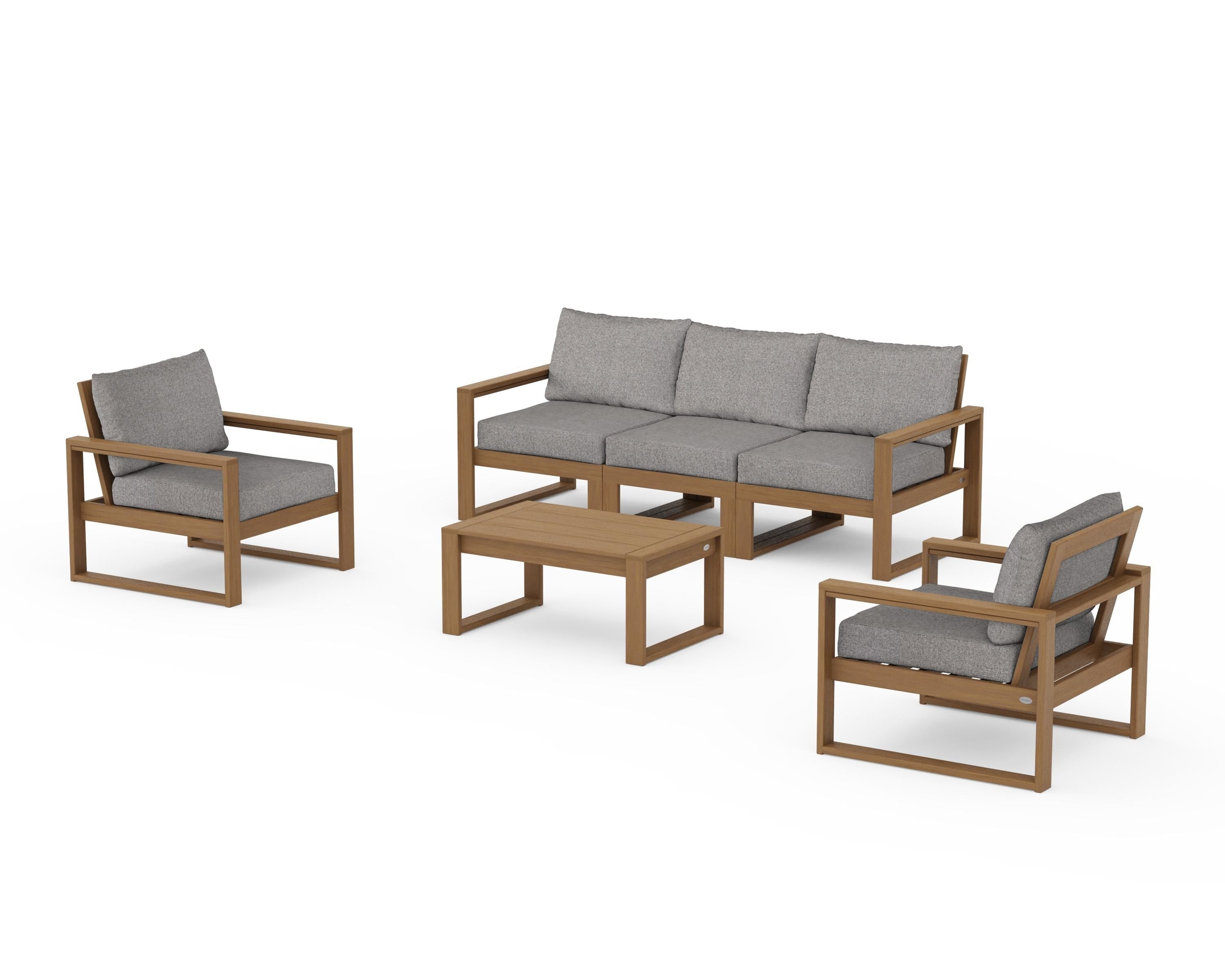 POLYWOOD EDGE Sectional 4-Piece Deep Seating Set with Sofa in Natural / Grey Mist