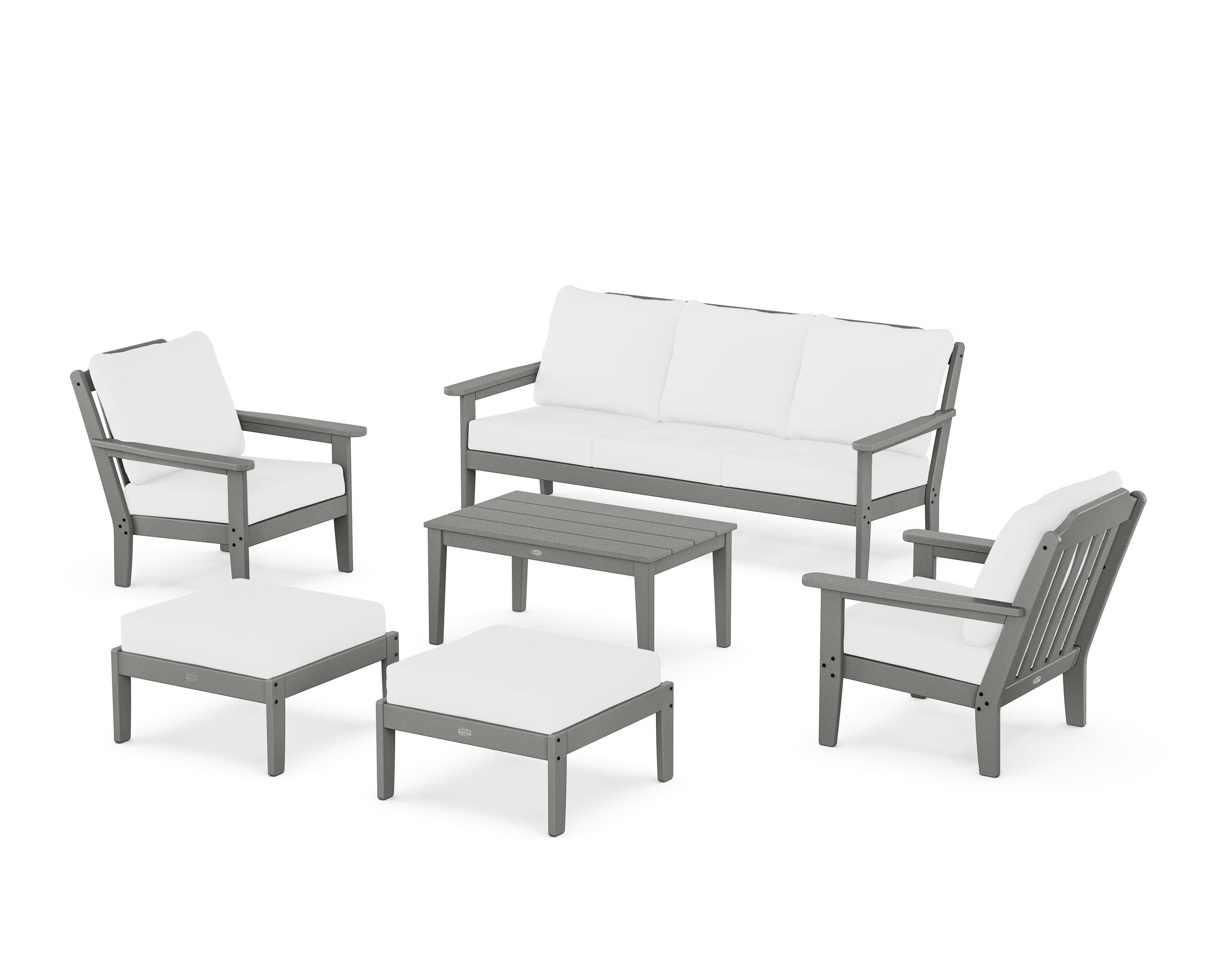 Country Living Cottage 6-Piece Lounge Sofa Set in Slate Grey / Natural
