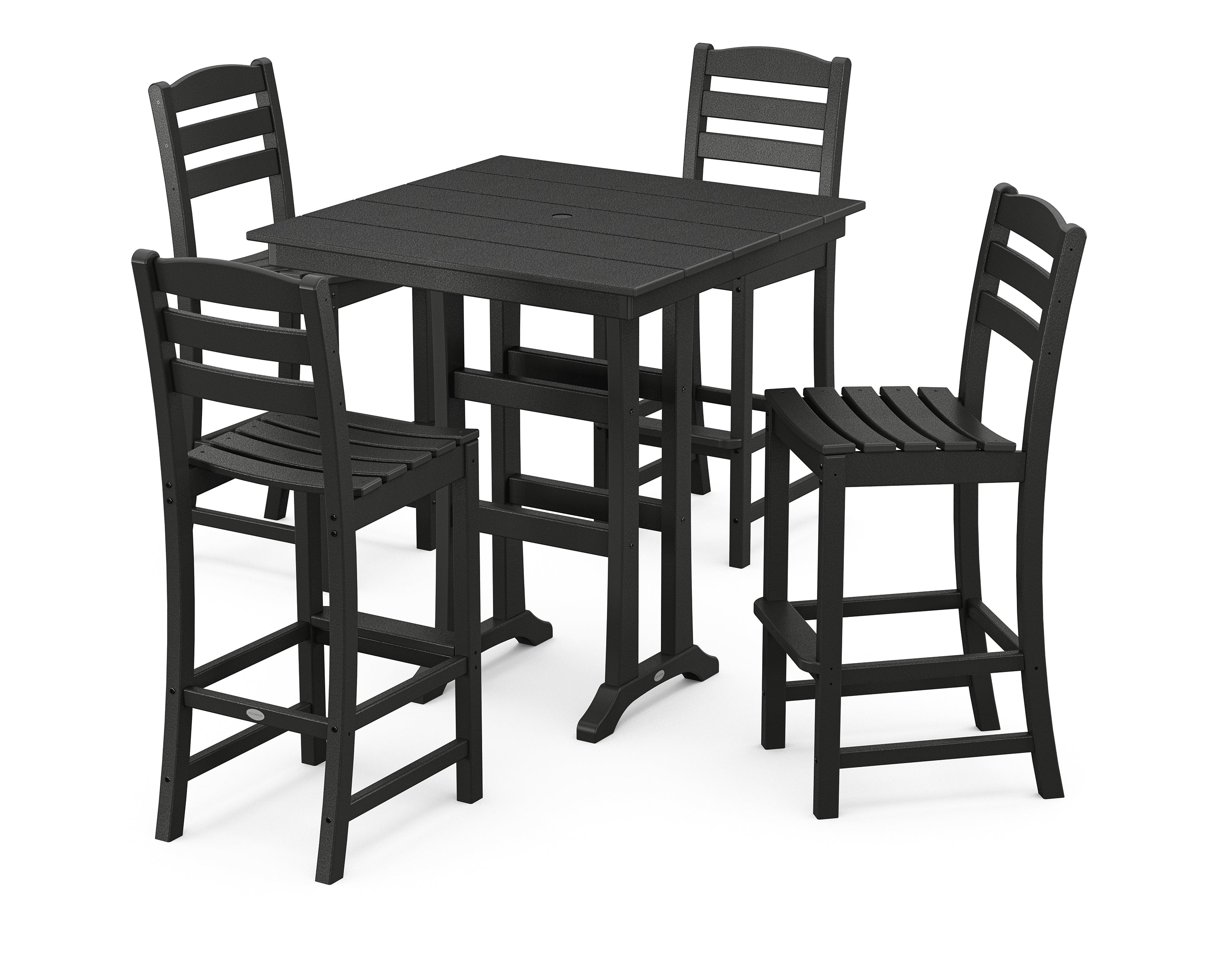 POLYWOOD La Casa Café 5-Piece Farmhouse Trestle Bar Set in Black