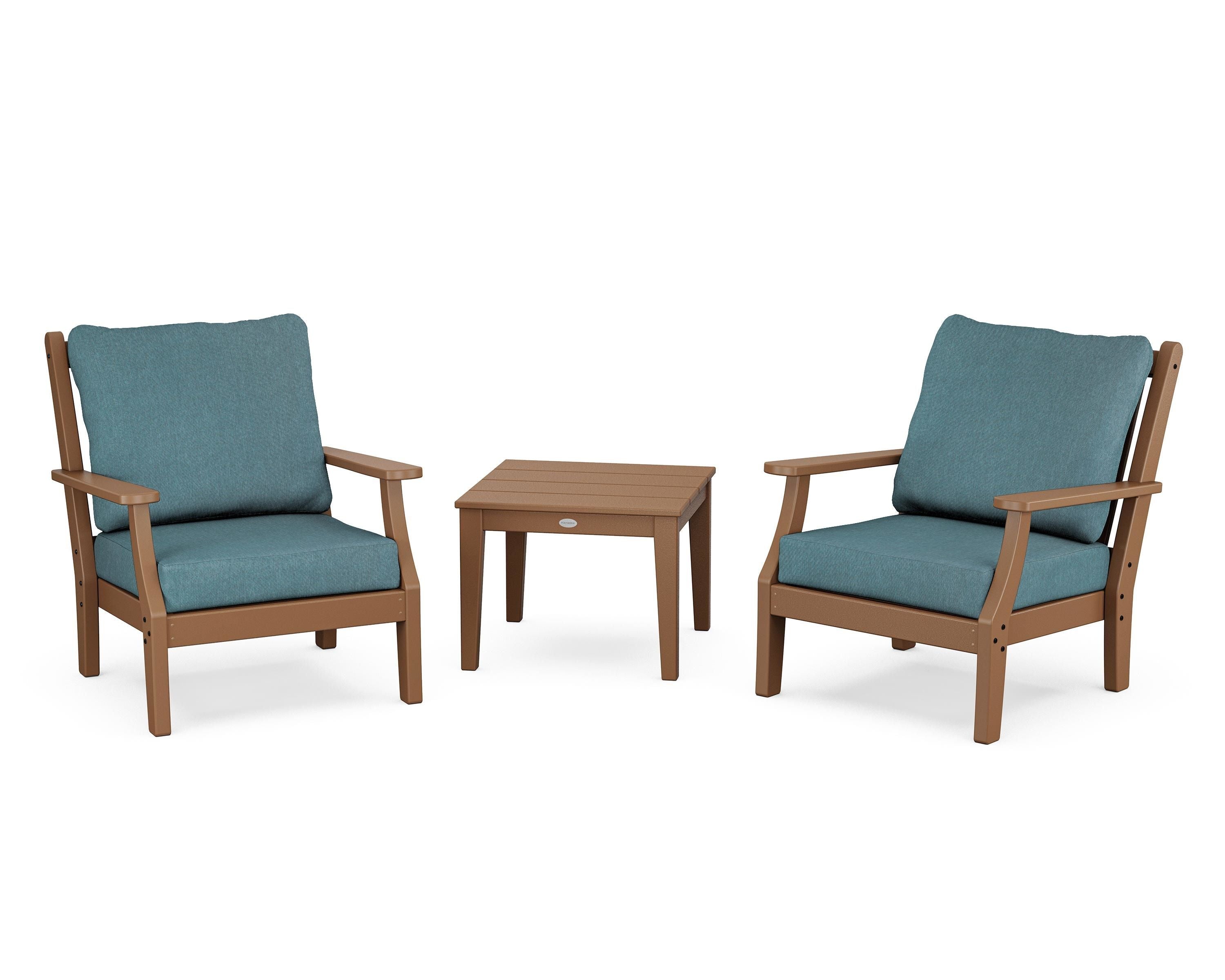Country Living Wovendale 3-Piece Deep Seating Set in Teak / Ocean Teal
