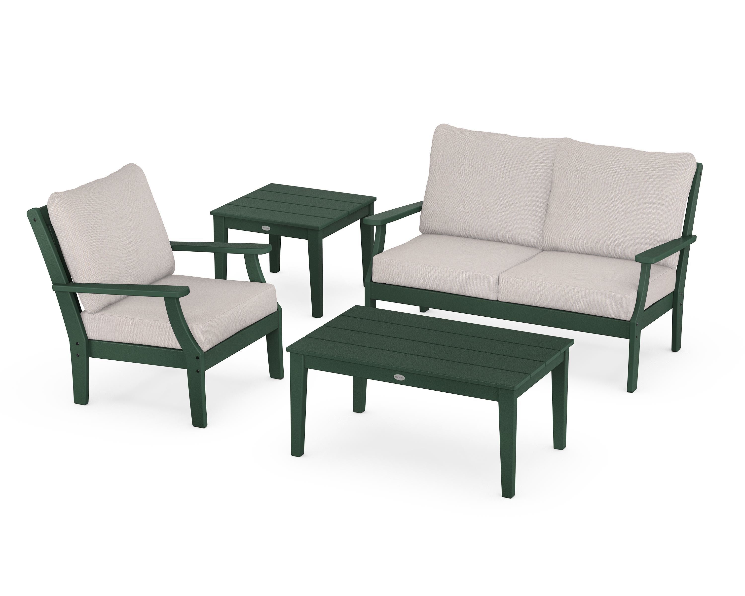 POLYWOOD Braxton 4-Piece Deep Seating Set in Green / Dune Burlap