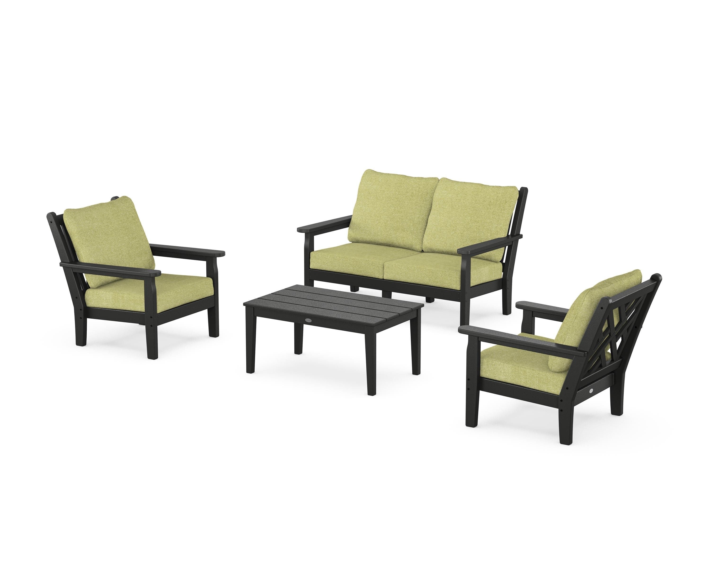 POLYWOOD Chippendale 4-Piece Deep Seating Set with Loveseat in Black / Chartreuse Boucle