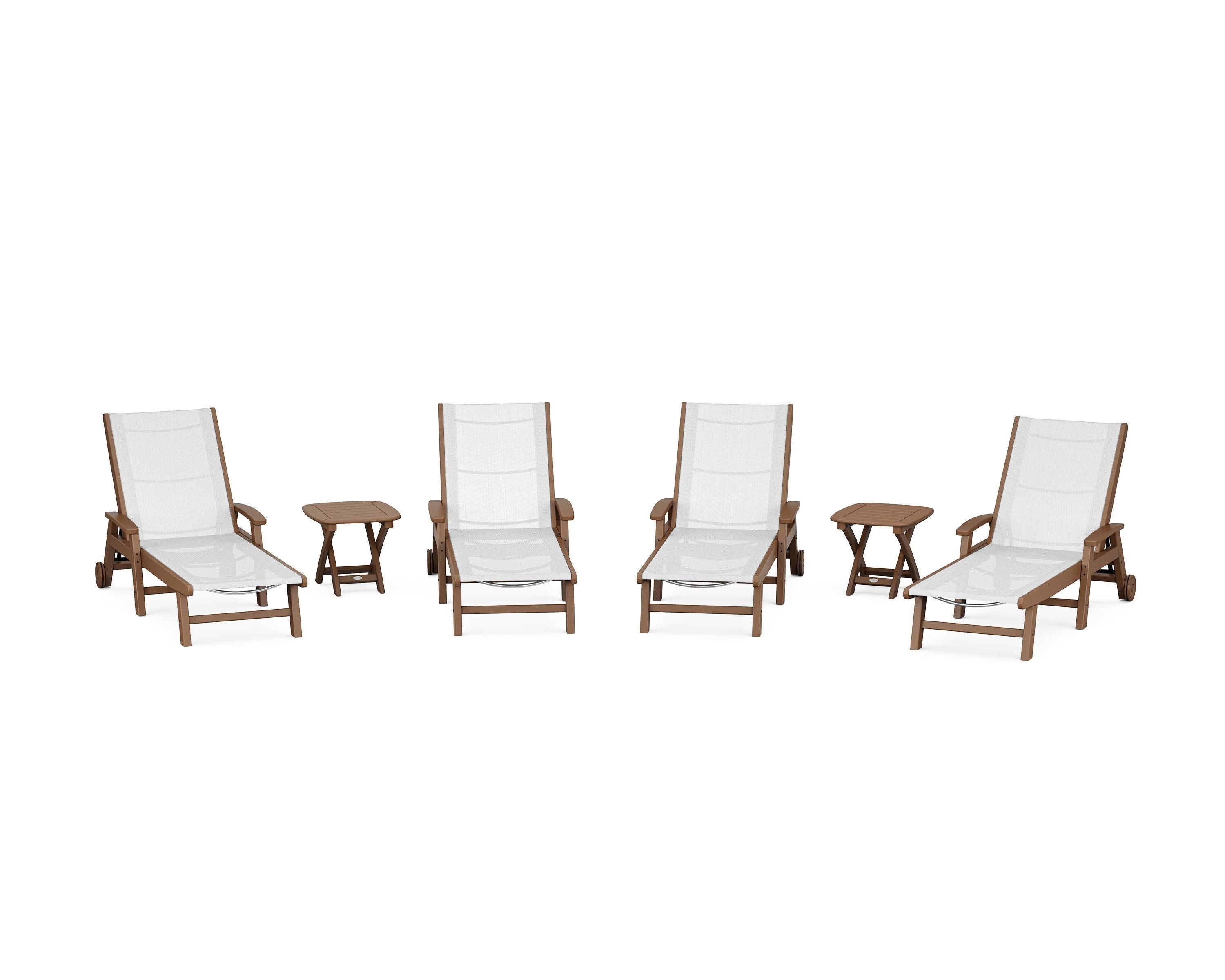 POLYWOOD Coastal Chaise 6-Piece Set with Wheels in Teak / White Sling