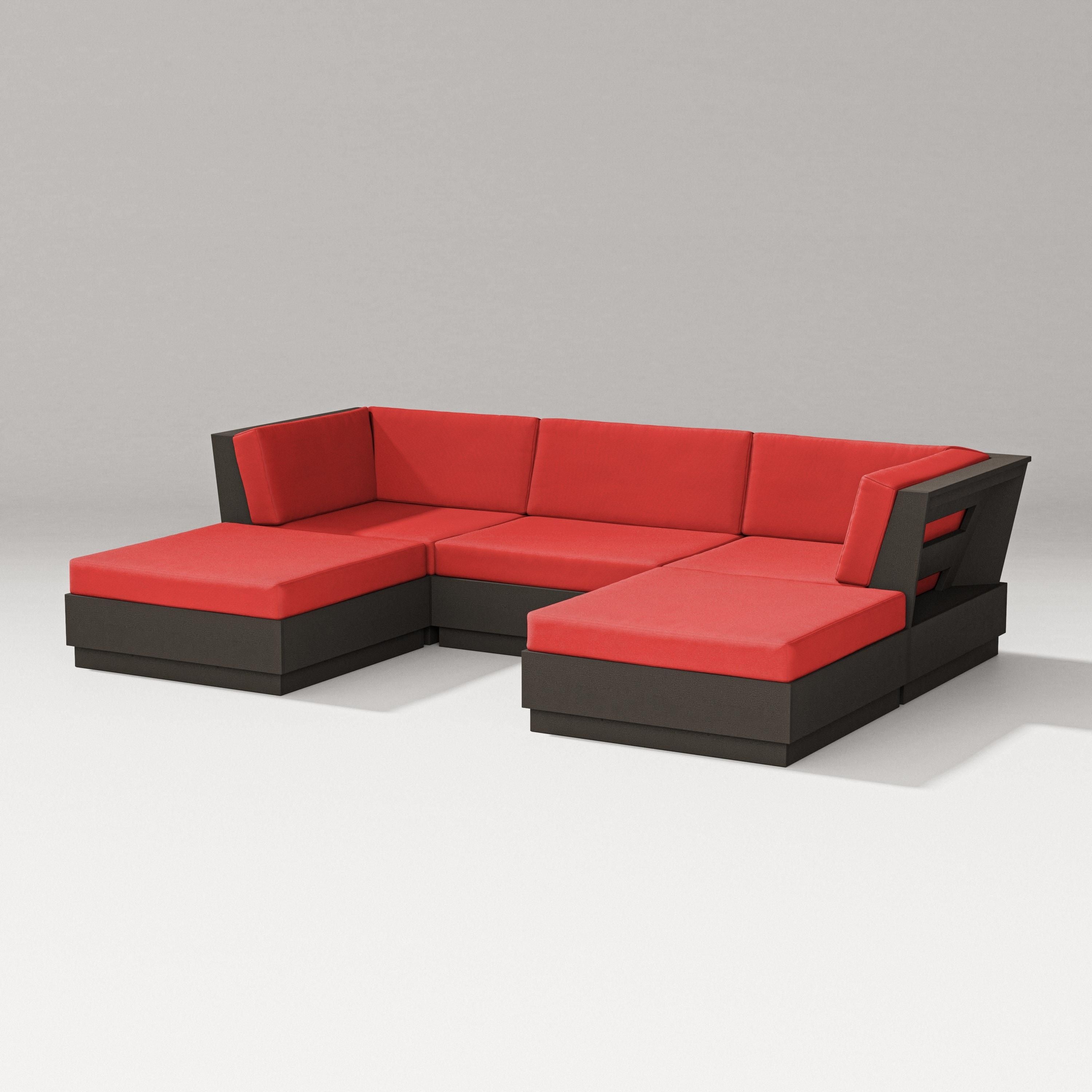 PW Designer Series Elevate Double Chaise Sectional in Vintage Coffee / Crimson Linen