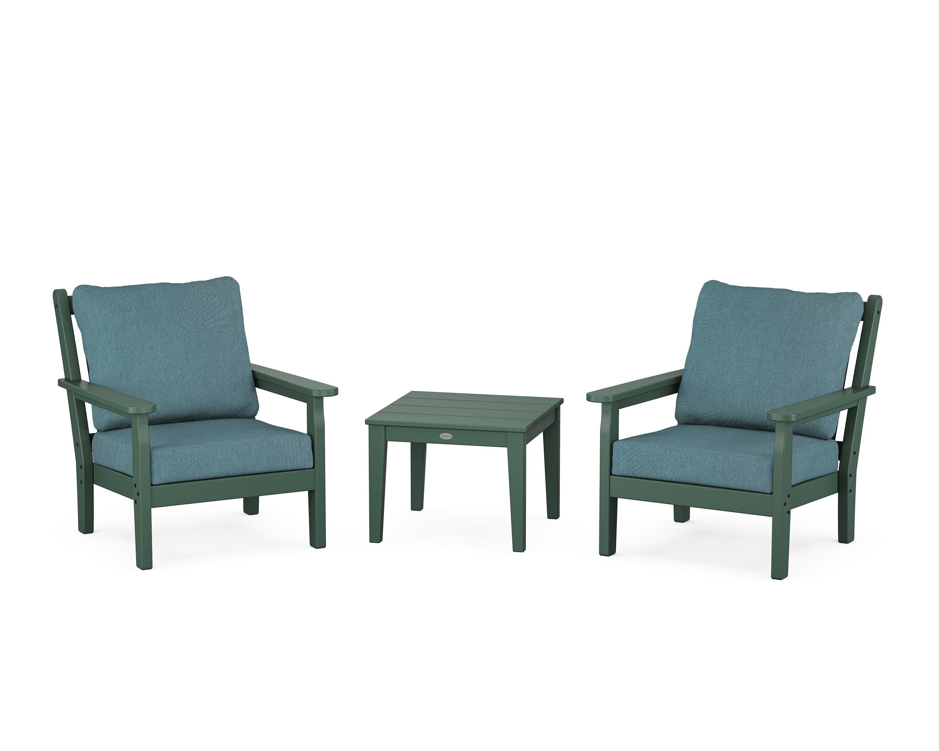 POLYWOOD Chippendale 3-Piece Deep Seating Set in Green / Ocean Teal
