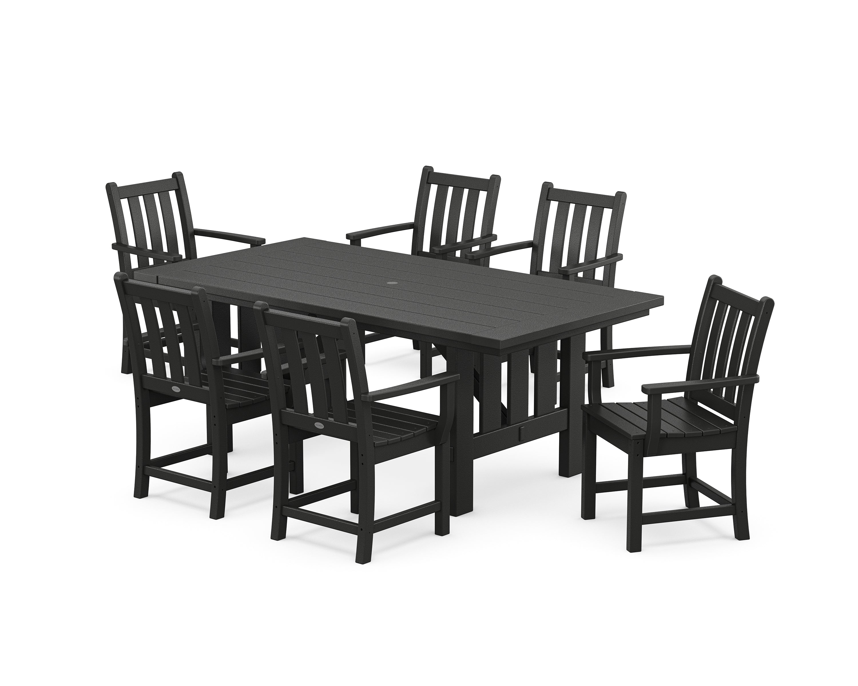 POLYWOOD® Traditional Garden Arm Chair 7-Piece Mission Dining Set in Black