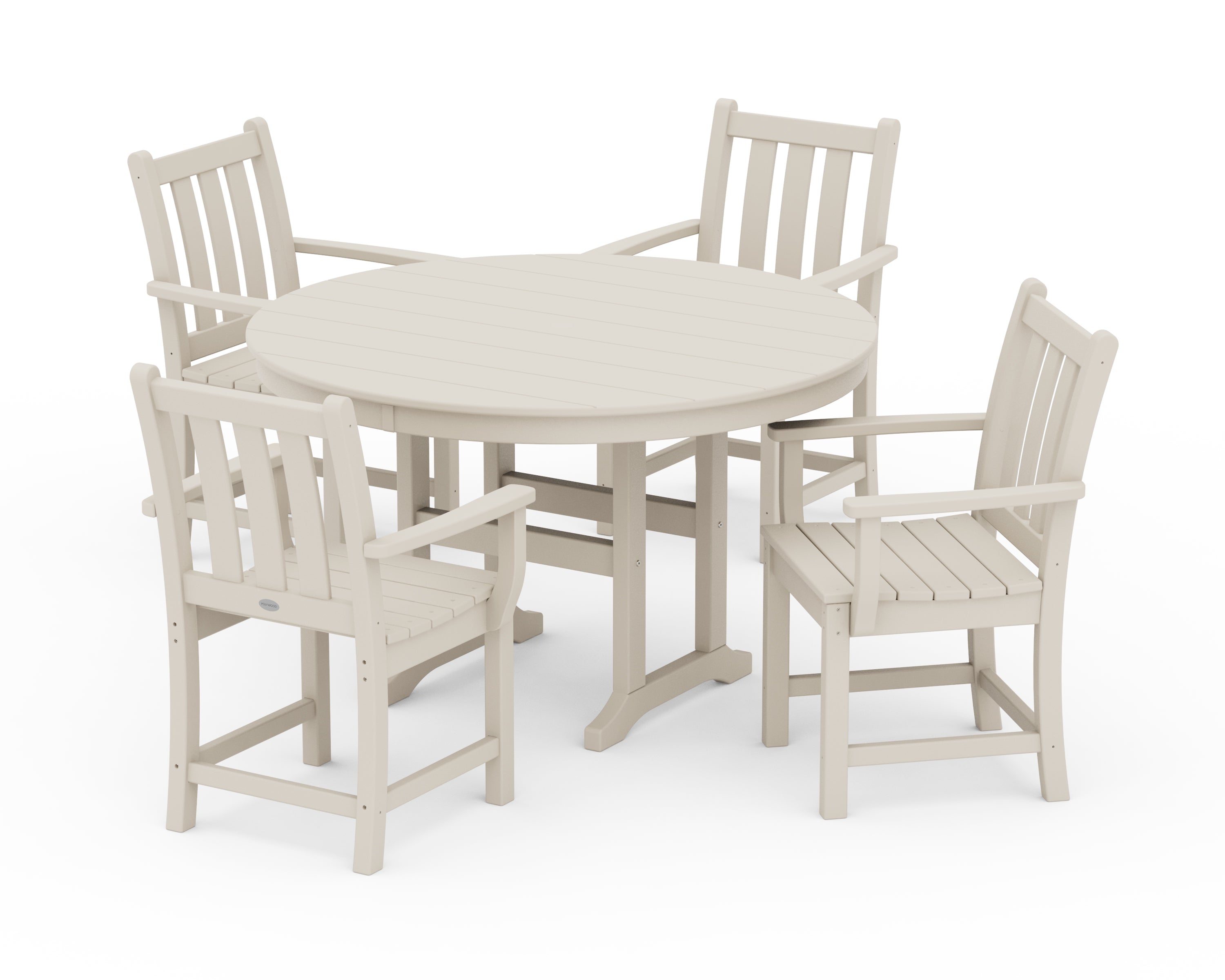 POLYWOOD Traditional Garden 5-Piece Round Farmhouse Dining Set in Sand