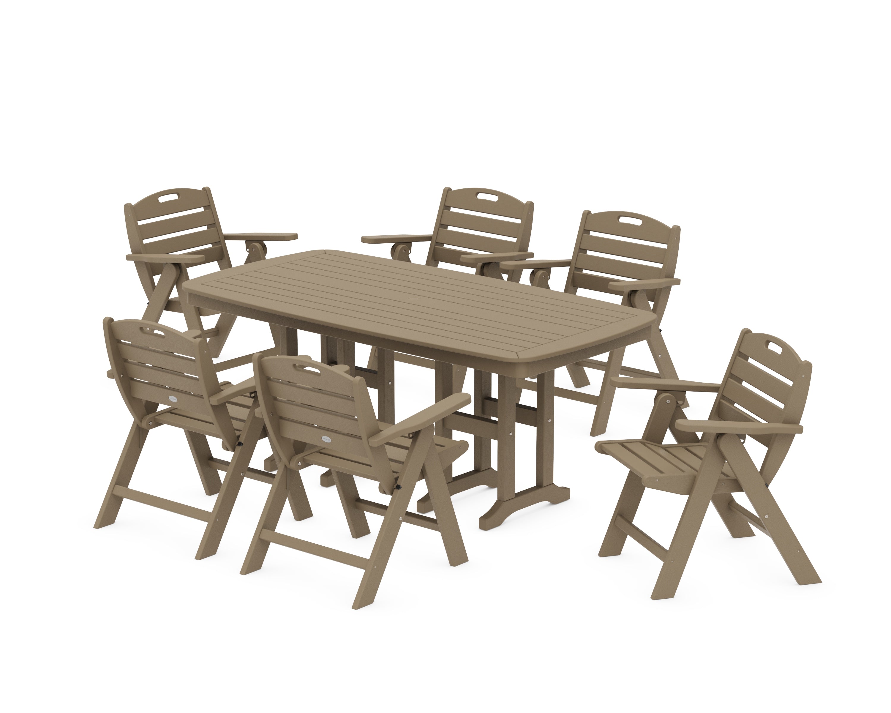 POLYWOOD Nautical Lowback 7-Piece Dining Set in Vintage Sahara