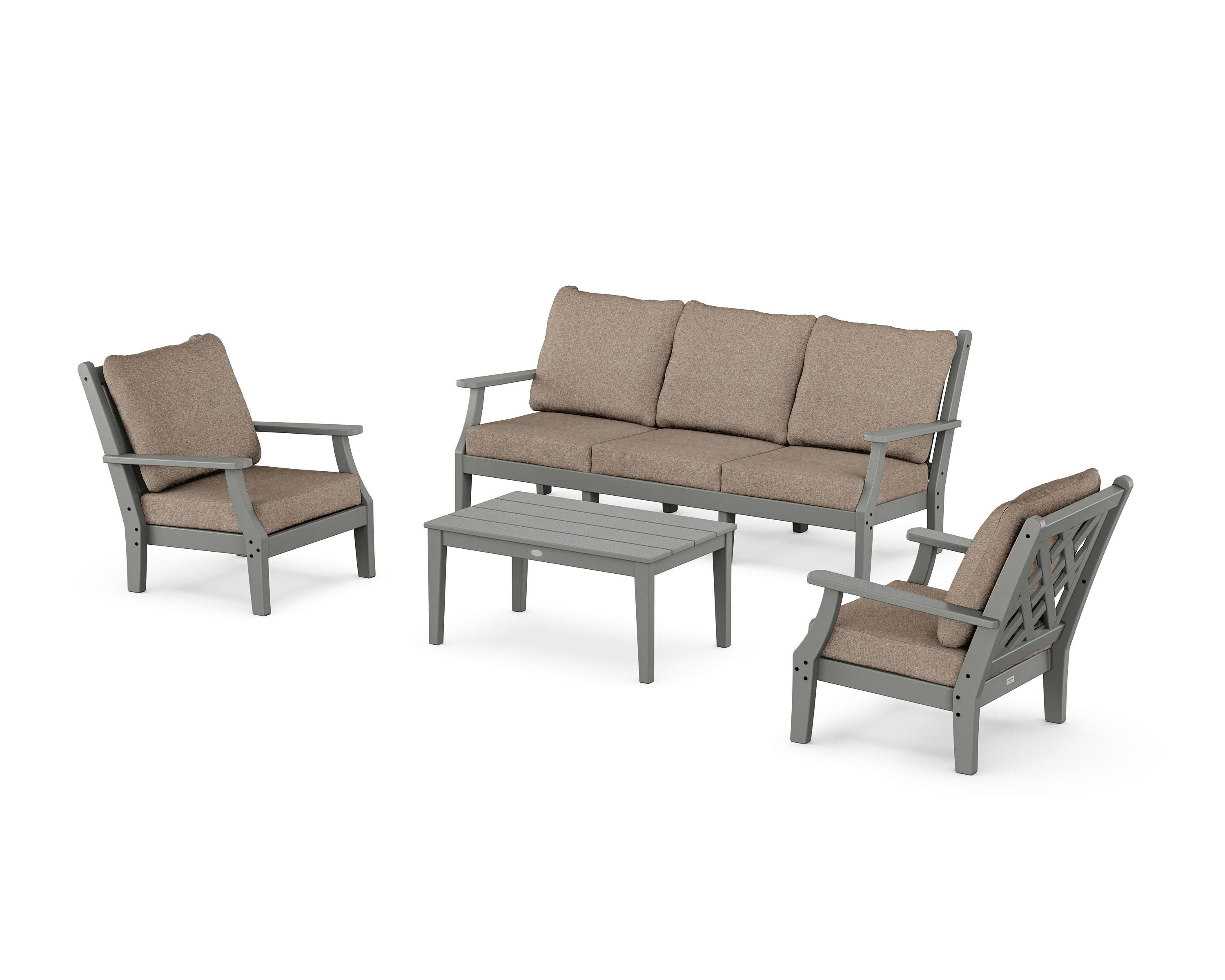 Country Living Wovendale 4-Piece Deep Seating Set with Sofa in Slate Grey / Spiced Burlap