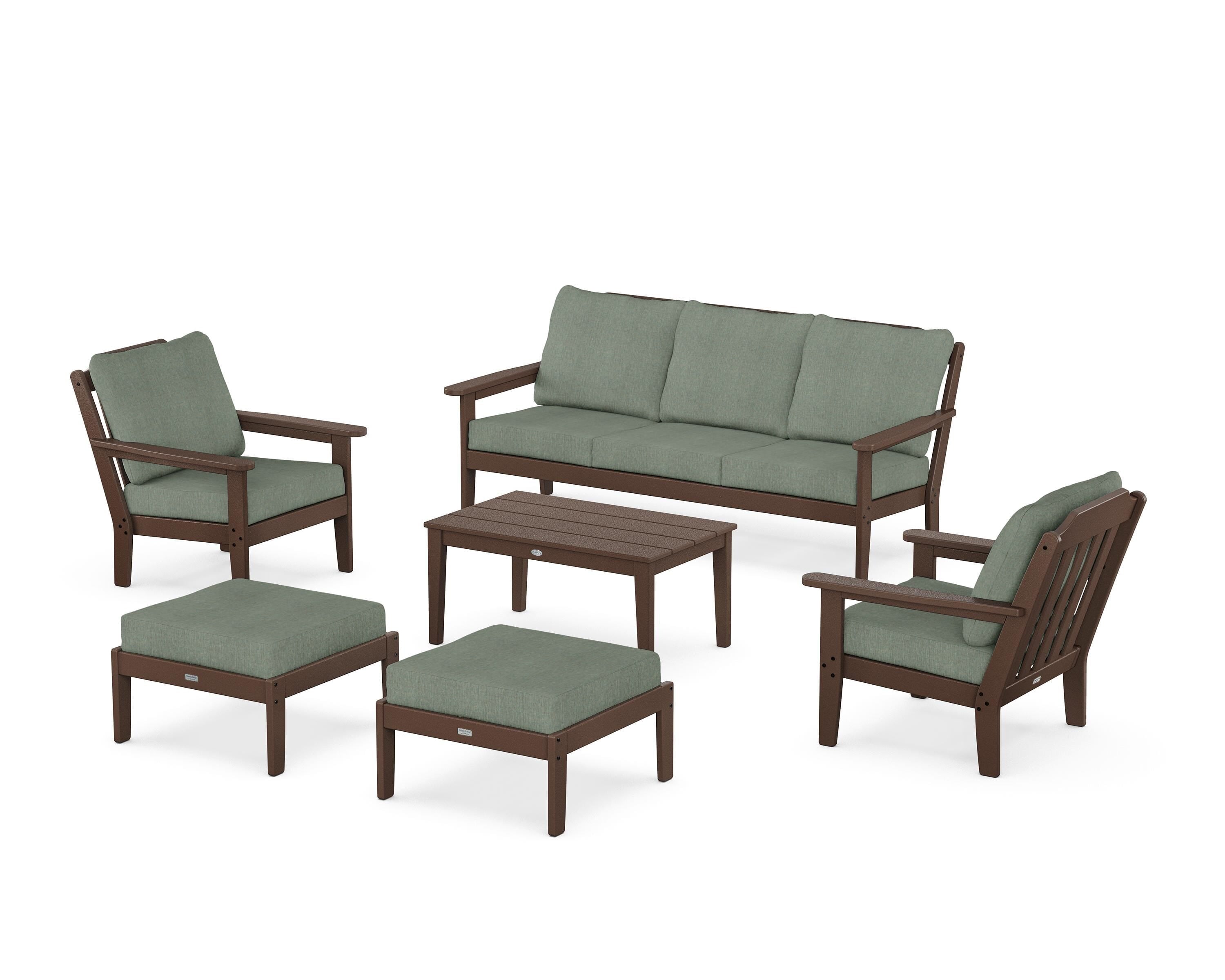 Country Living Cottage 6-Piece Lounge Sofa Set in Mahogany / Cast Sage