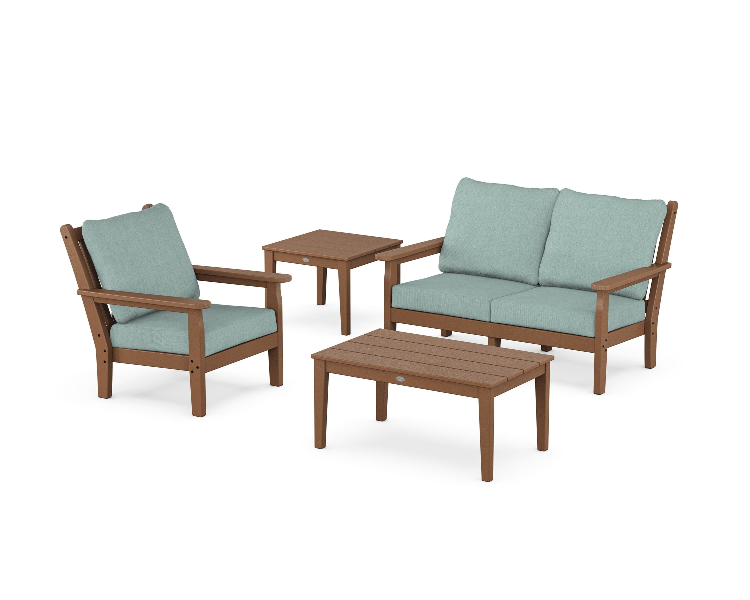 POLYWOOD Chippendale 4-Piece Deep Seating Set in Teak / Glacier Spa