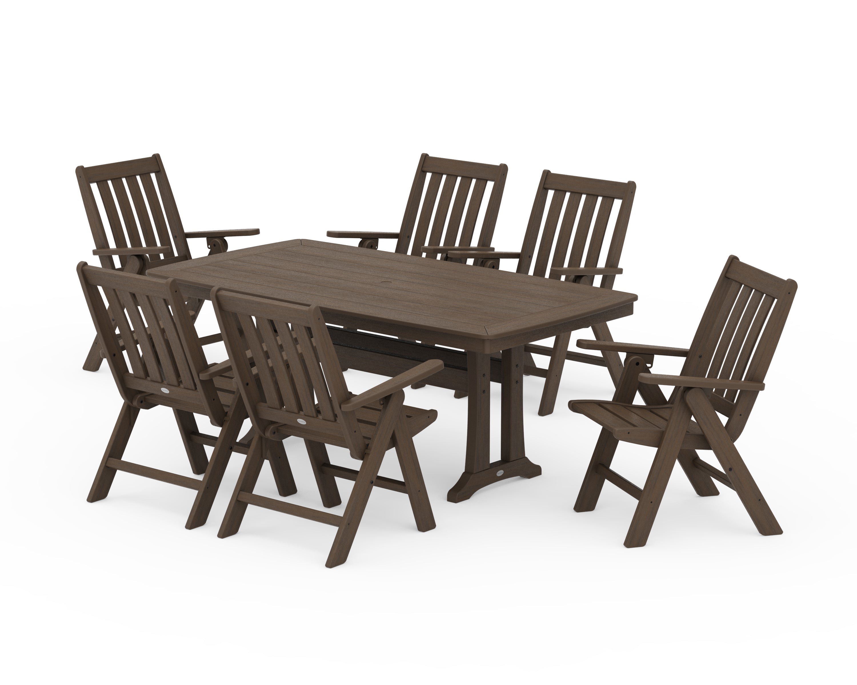 POLYWOOD Vineyard Folding Chair 7-Piece Dining Set with Trestle Legs in Kona