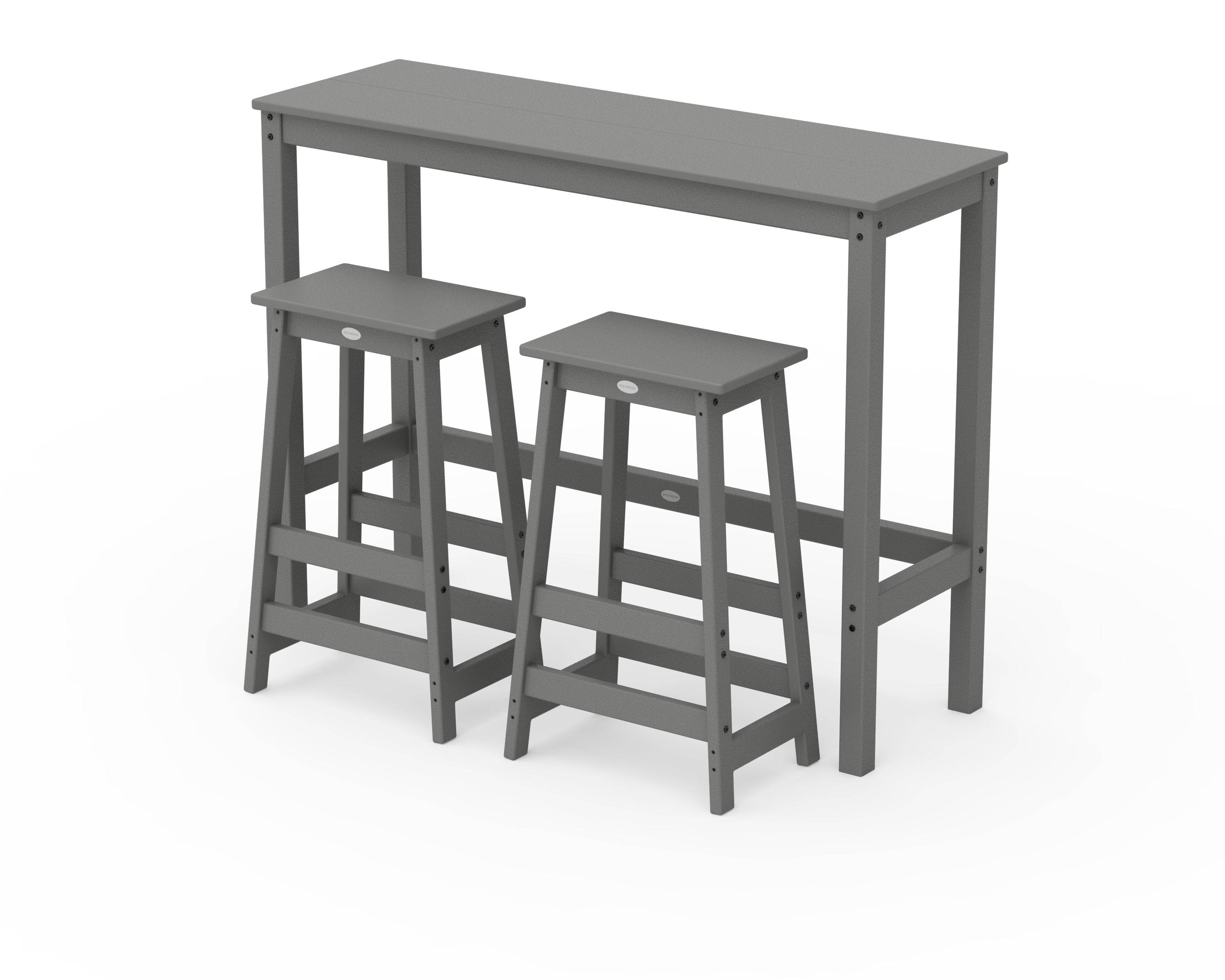 POLYWOOD Modern Studio Stool 3-Piece Bar Balcony Set in Slate Grey