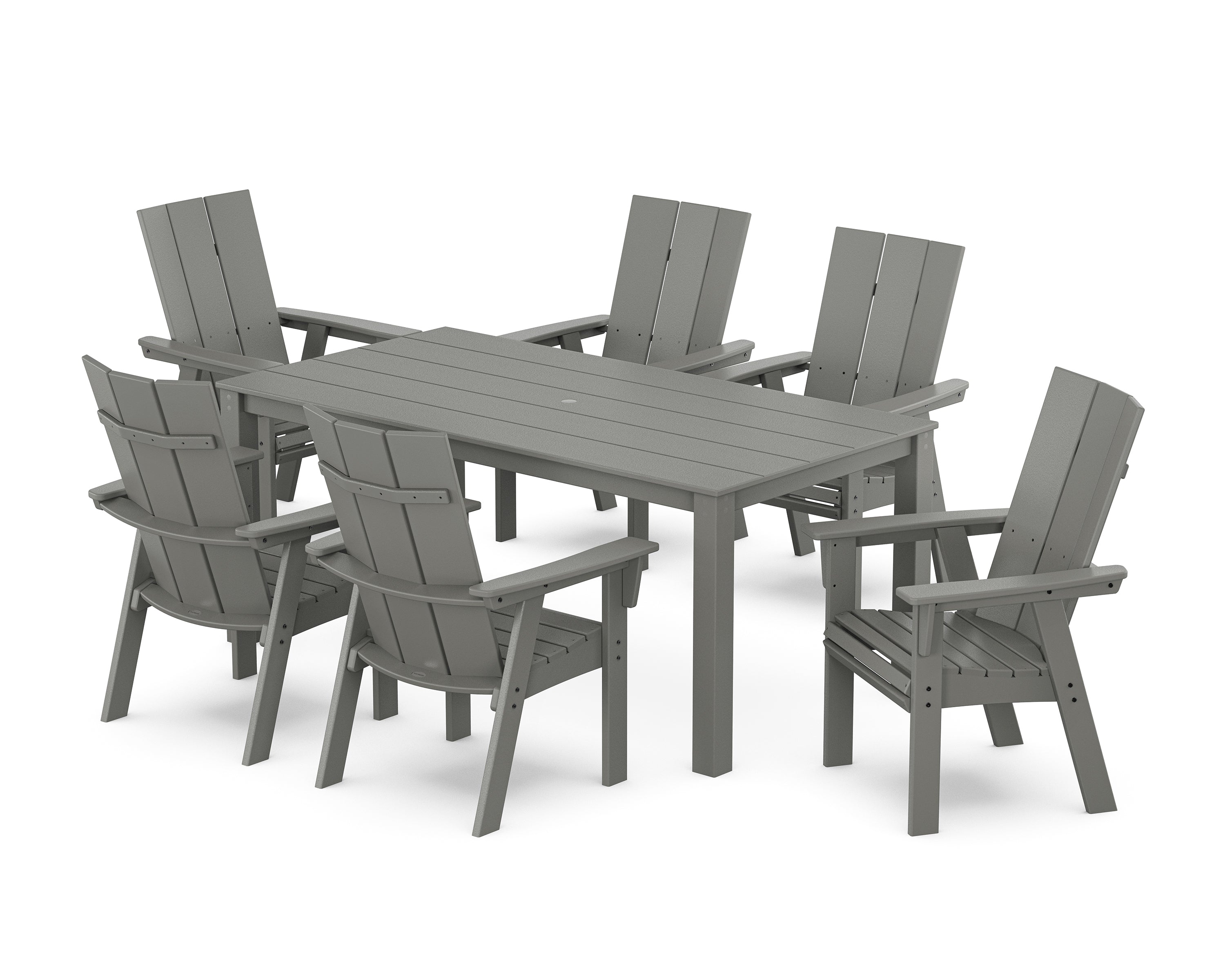 POLYWOOD® Modern Curveback Adirondack 7-Piece Parsons Dining Set in Slate Grey