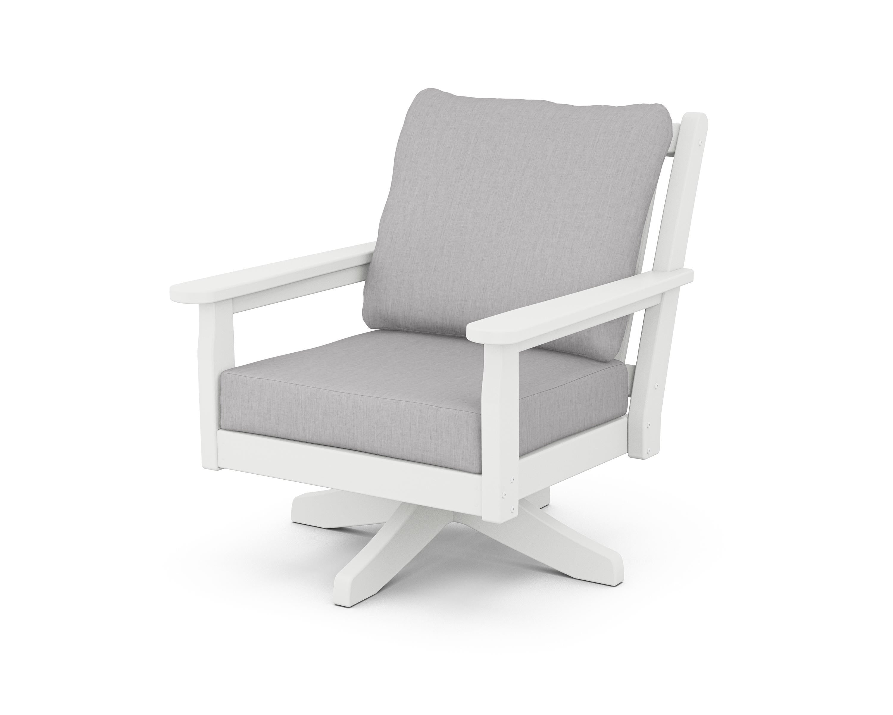 POLYWOOD Chippendale Deep Seating Swivel Chair in White / Granite