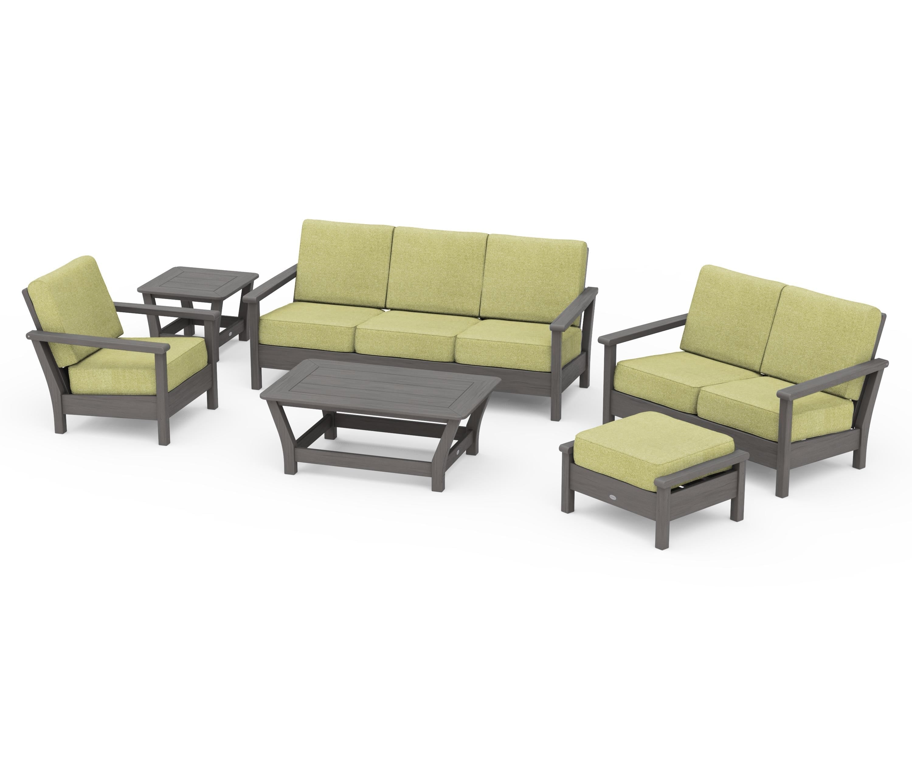 POLYWOOD Harbour 6-Piece Outdoor Living Set in Driftwood / Chartreuse Boucle