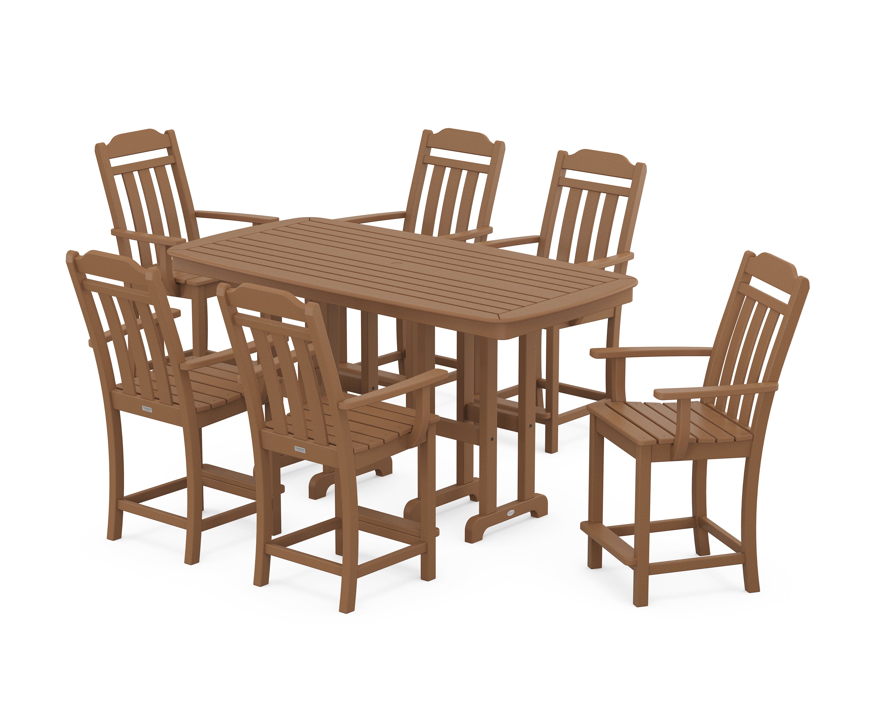 POLYWOOD Country Living Arm Chair 7-Piece Counter Set in Teak