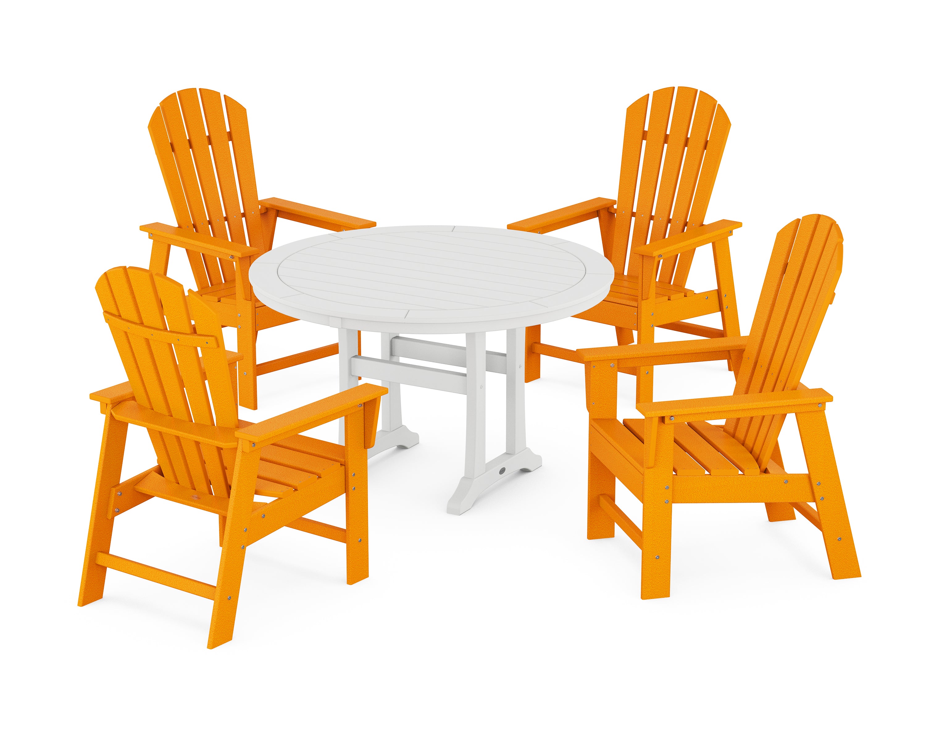 POLYWOOD® South Beach 5-Piece Round Dining Set with Trestle Legs in Tangerine / White