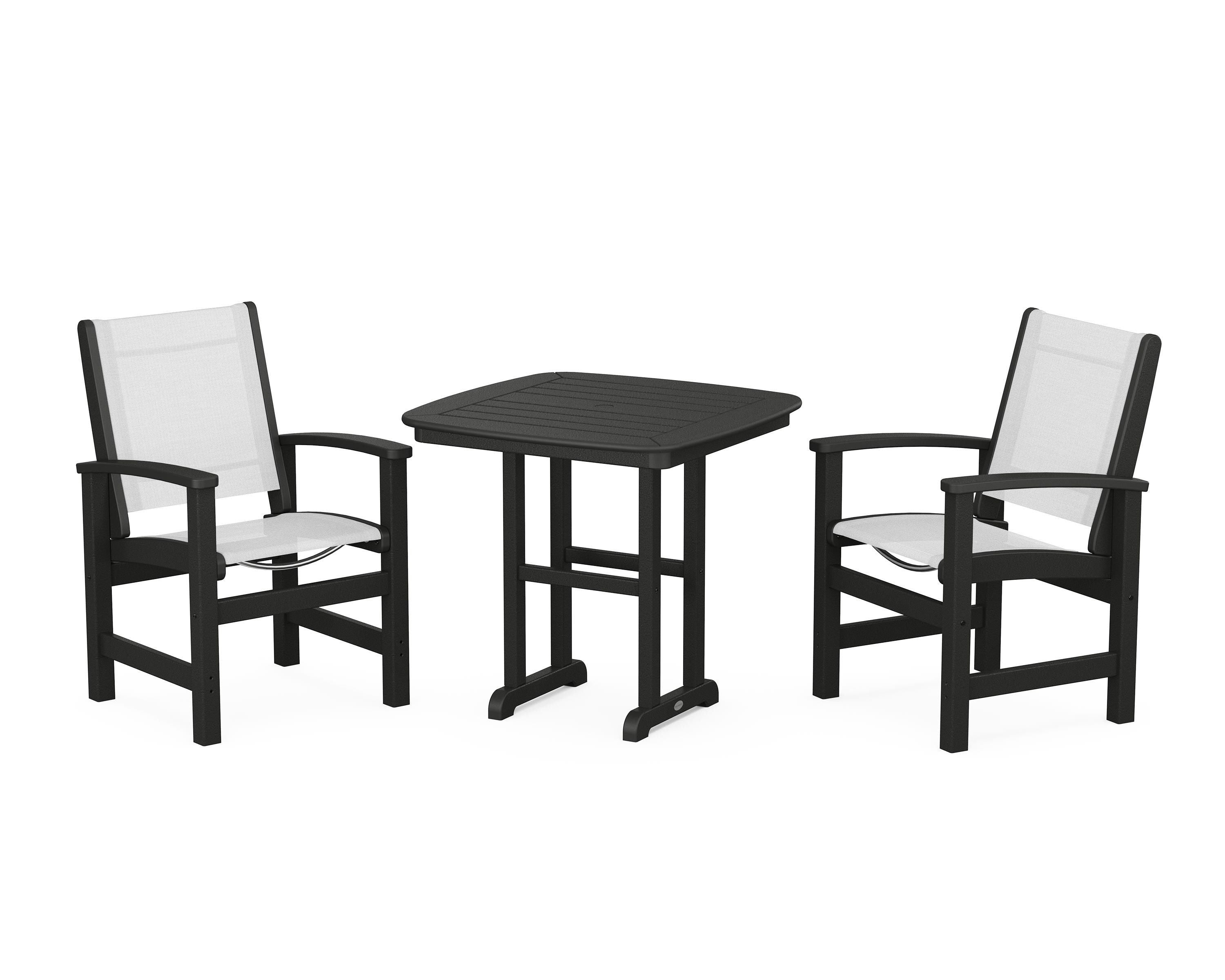 POLYWOOD Coastal 3-Piece Dining Set in Black / White Sling