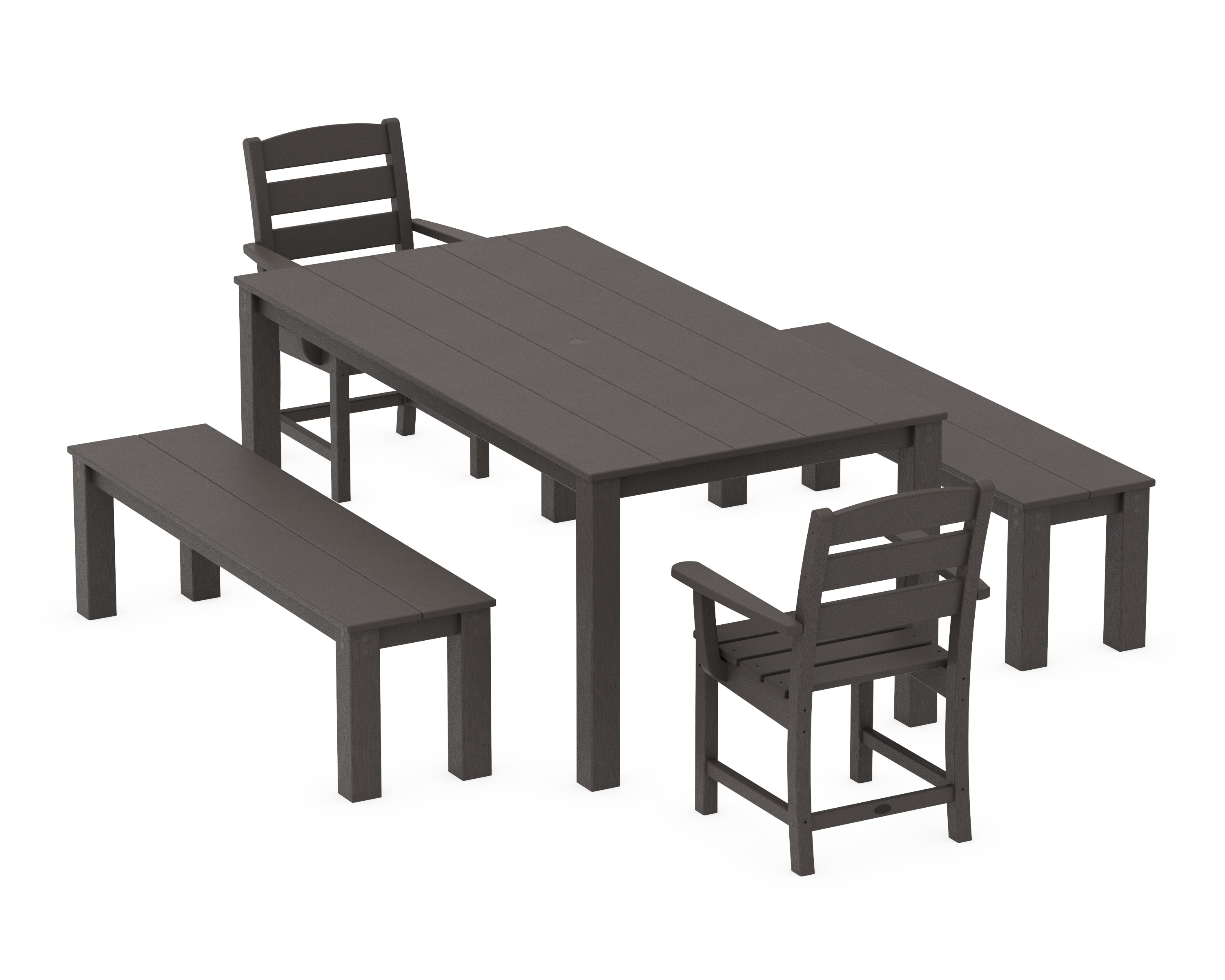 POLYWOOD Lakeside 5-Piece Parsons Dining Set with Benches in Vintage Coffee