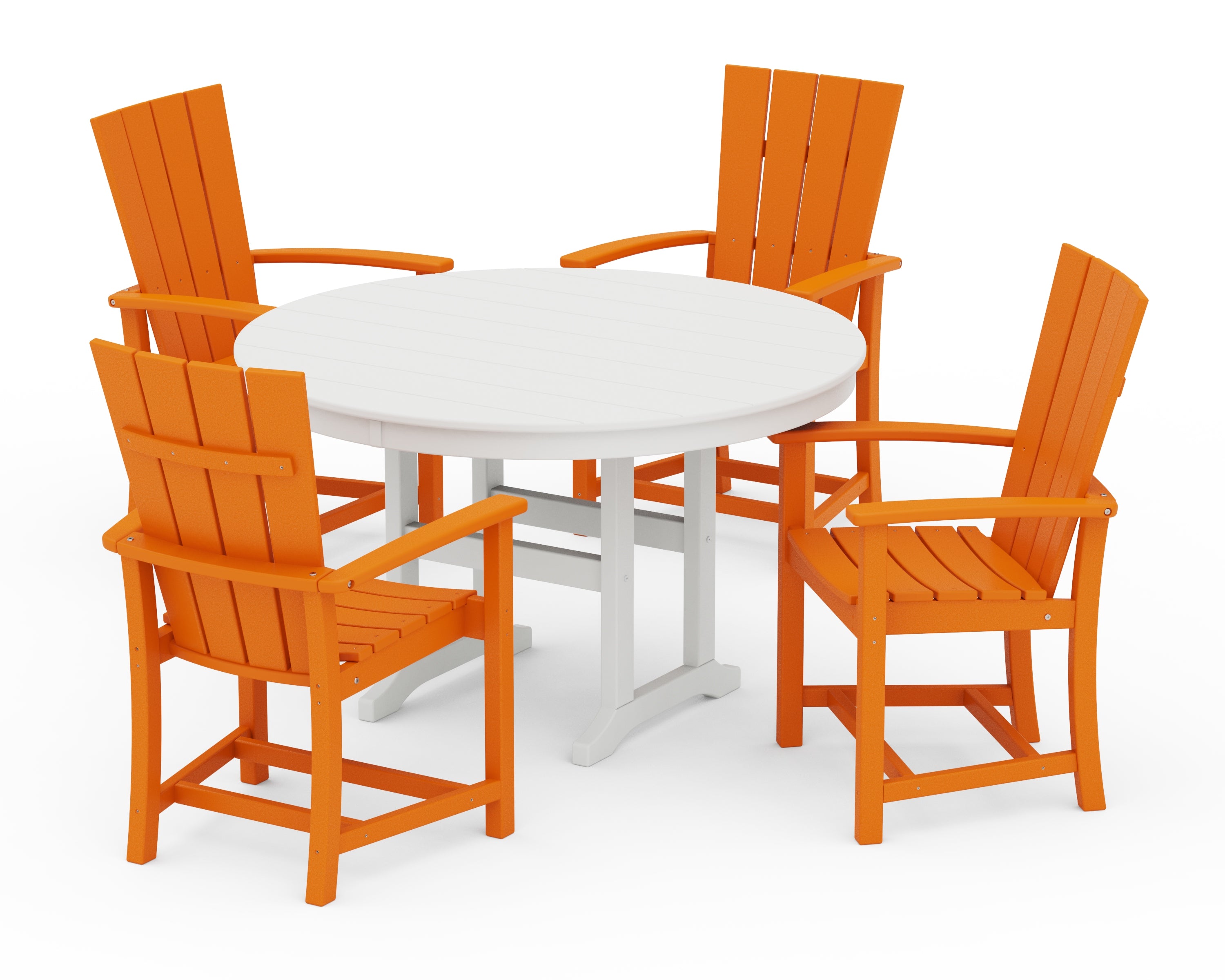 POLYWOOD Quattro 5-Piece Round Farmhouse Dining Set in Tangerine / White