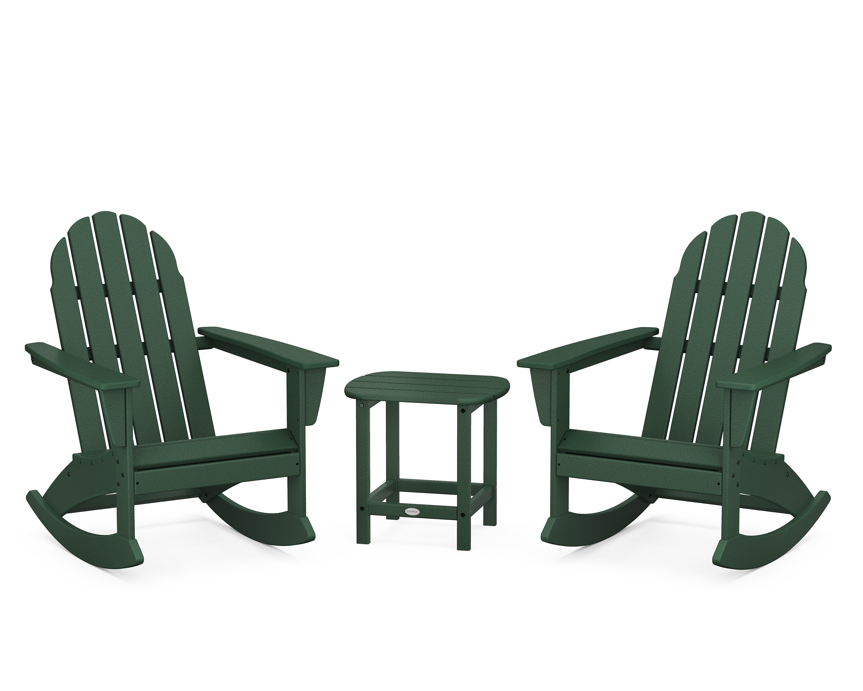 POLYWOOD® Vineyard 3-Piece Adirondack Rocking Chair Set with South Beach 18" Side Table in Green