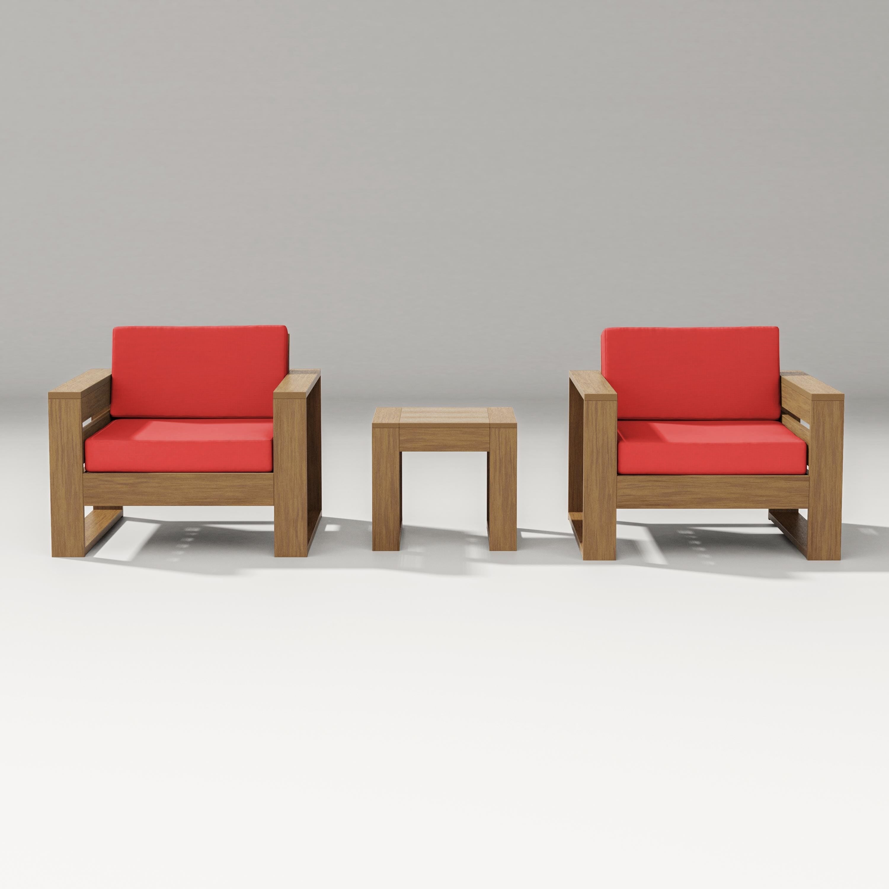PW Designer Series Latitude 3-Piece Lounge Chair Set in Natural / Crimson Linen