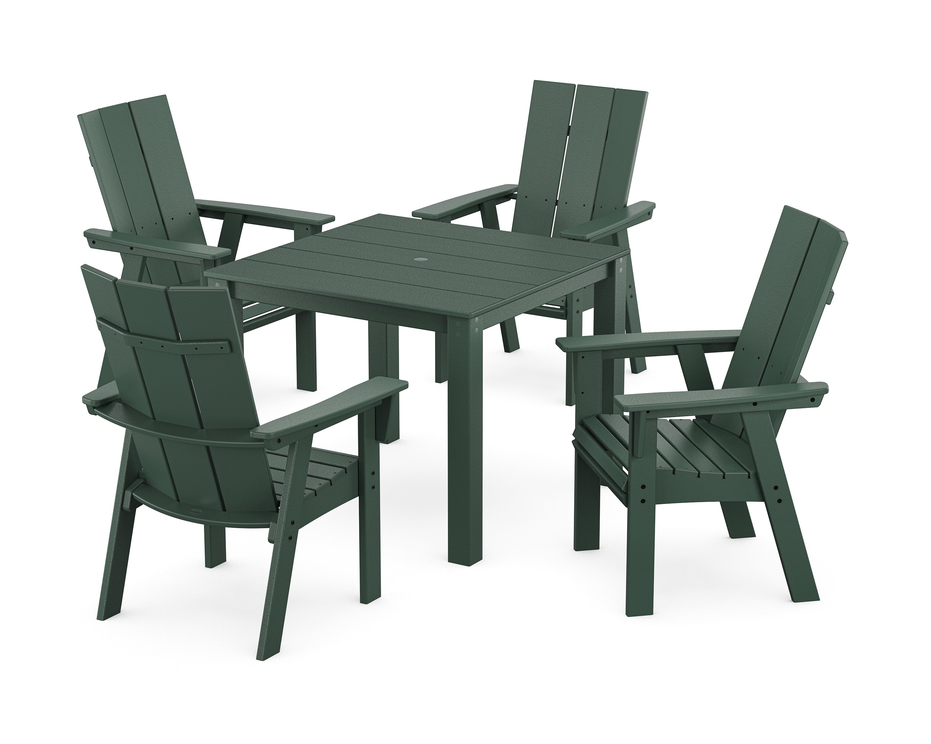 POLYWOOD® Modern Curveback Adirondack 5-Piece Parsons Dining Set in Green