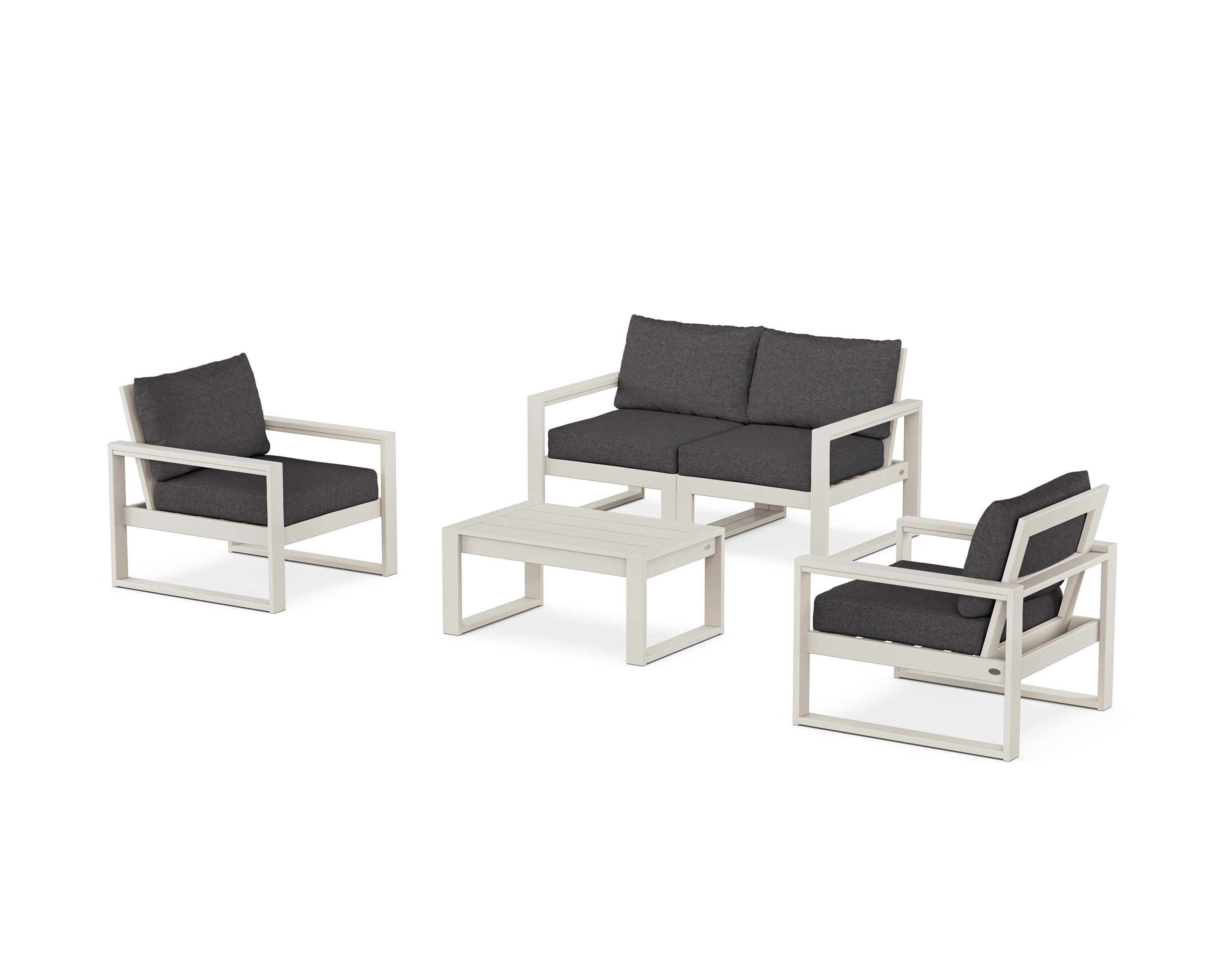 POLYWOOD EDGE Sectional 4-Piece Deep Seating Set with Loveseat in Sand / Ash Charcoal