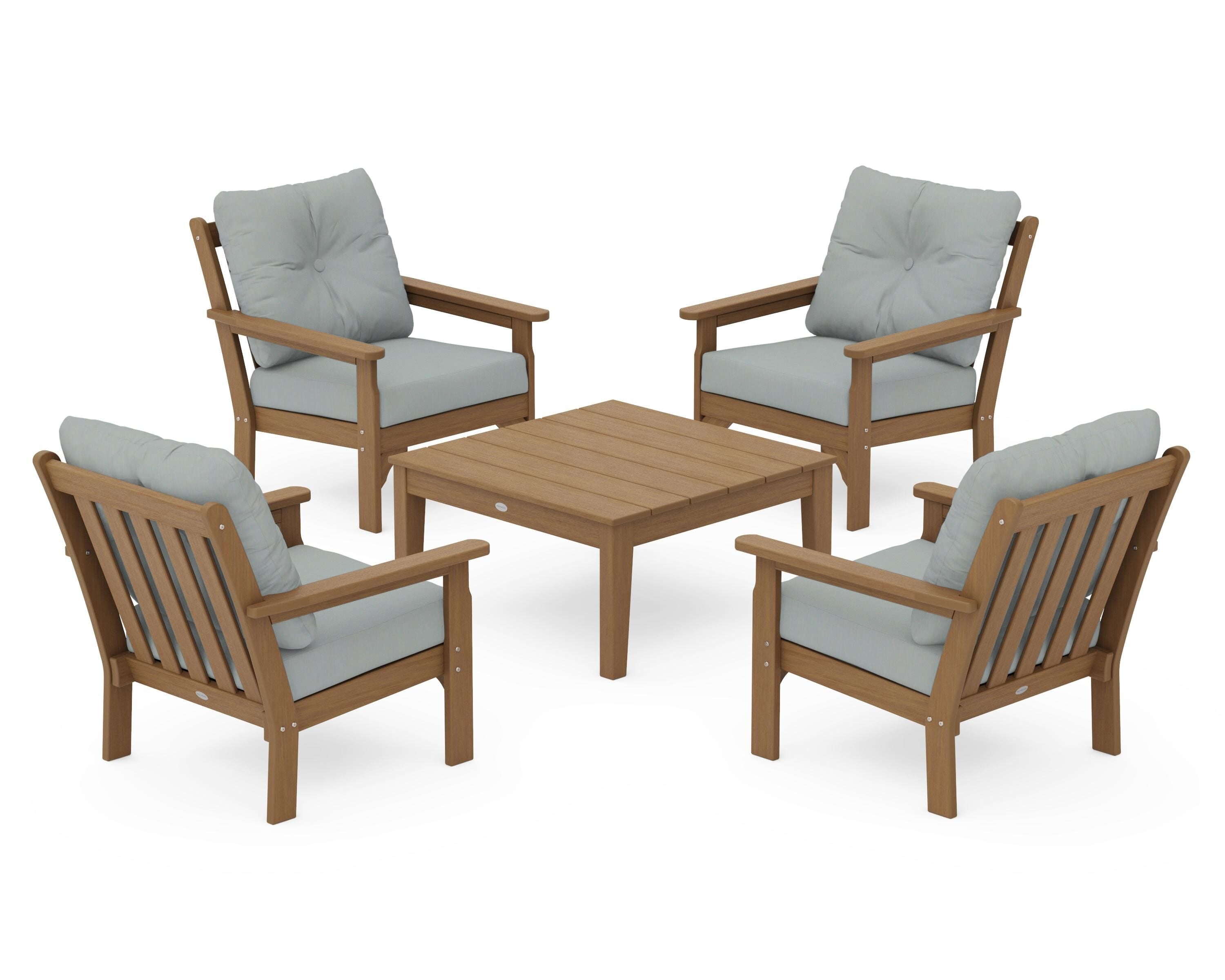POLYWOOD Vineyard 5-Piece Deep Seating Conversation Set in Natural / Spa