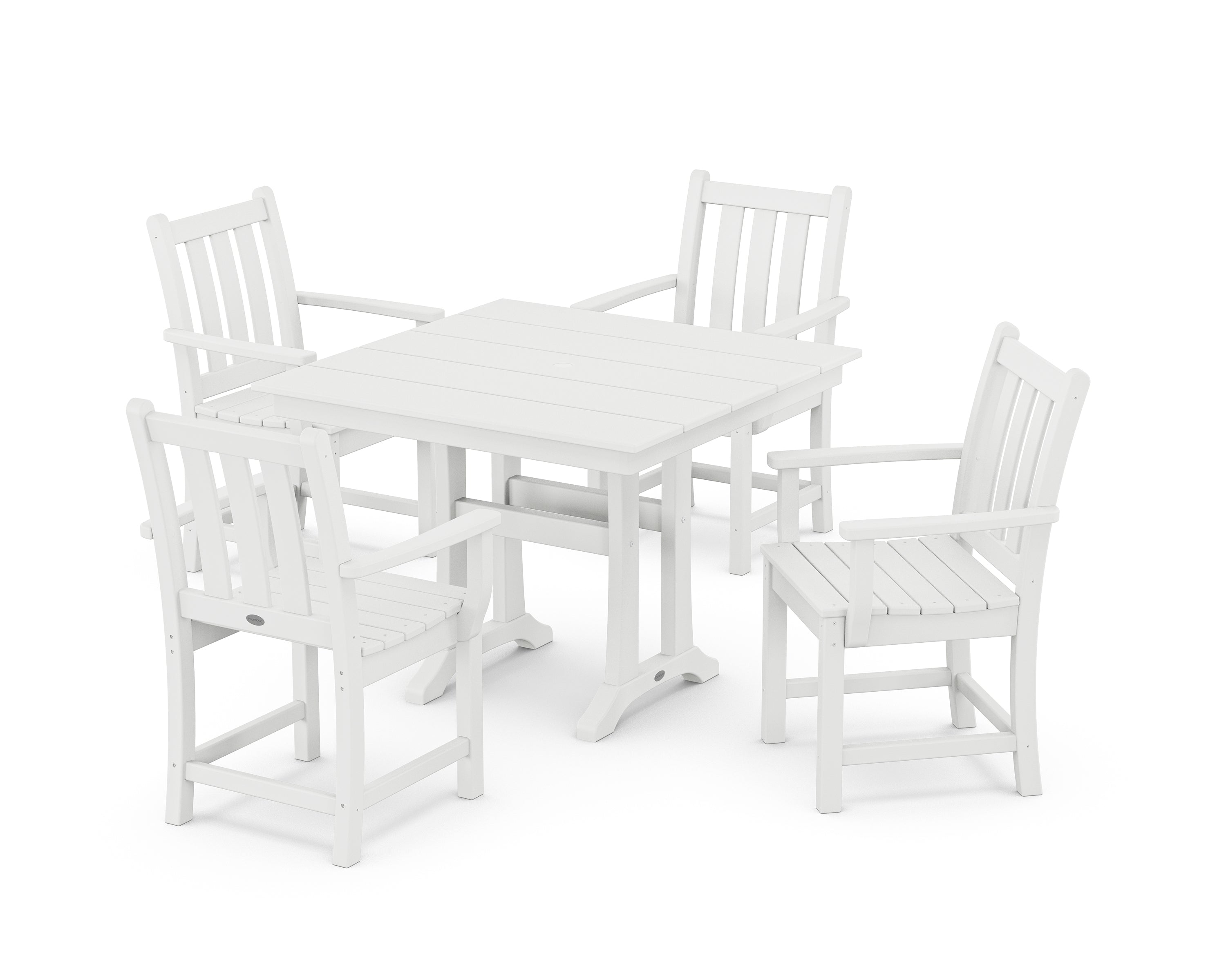 POLYWOOD® Traditional Garden 5-Piece Farmhouse Dining Set With Trestle Legs in White