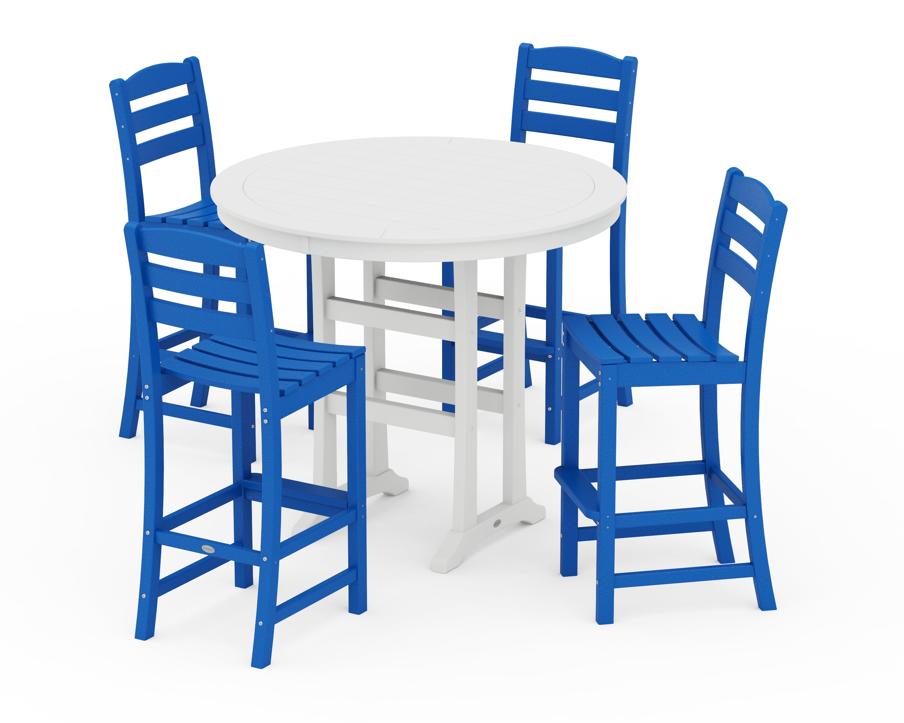 POLYWOOD La Casa Café 5-Piece Side Chair Bar Dining Set in Pacific Blue / White