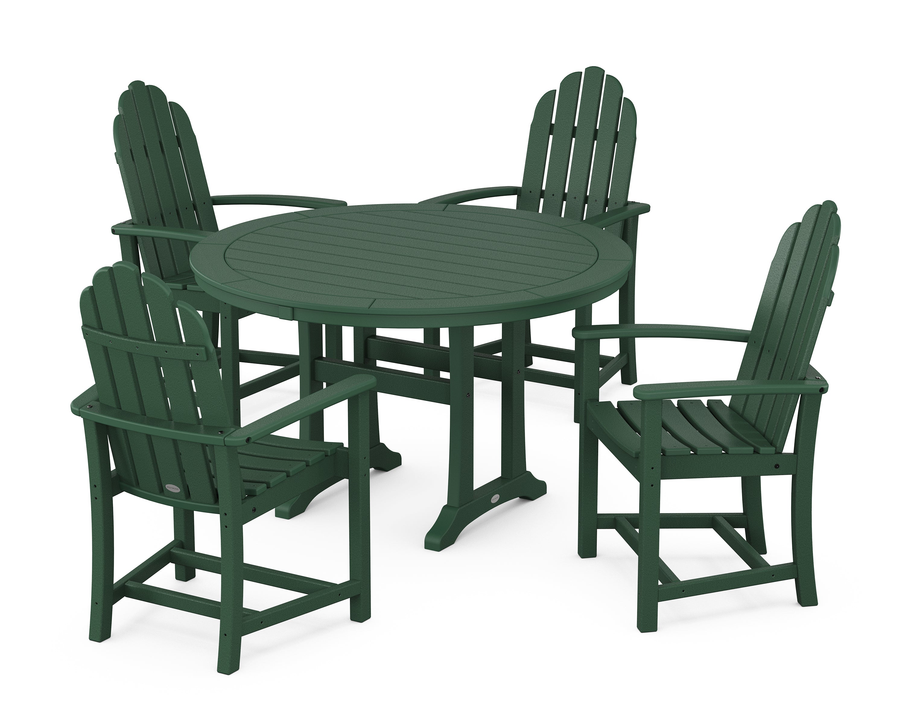 POLYWOOD® Classic Adirondack 5-Piece Round Dining Set with Trestle Legs in Green