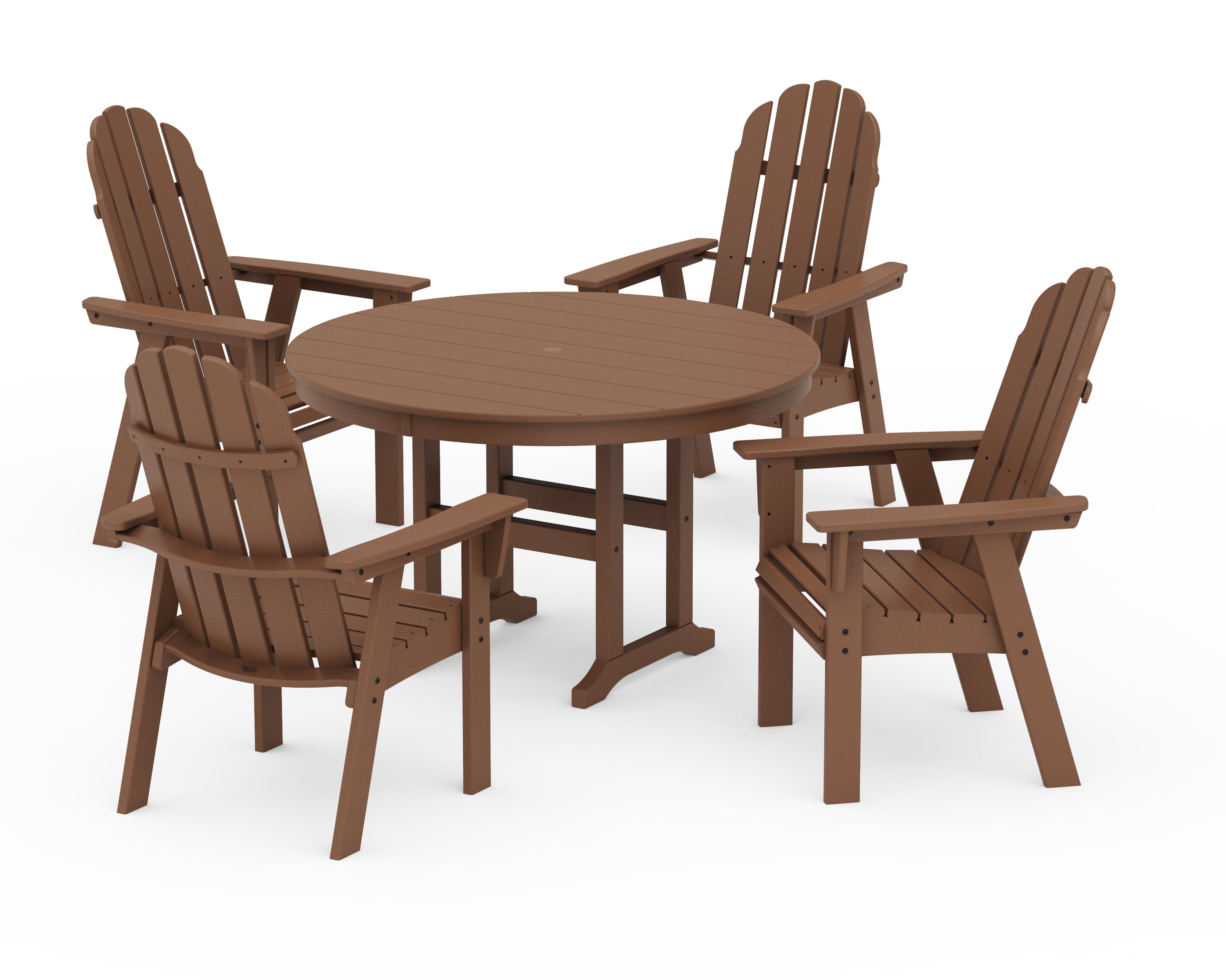 POLYWOOD Vineyard Curveback Adirondack 5-Piece Round Farmhouse Dining Set in Teak