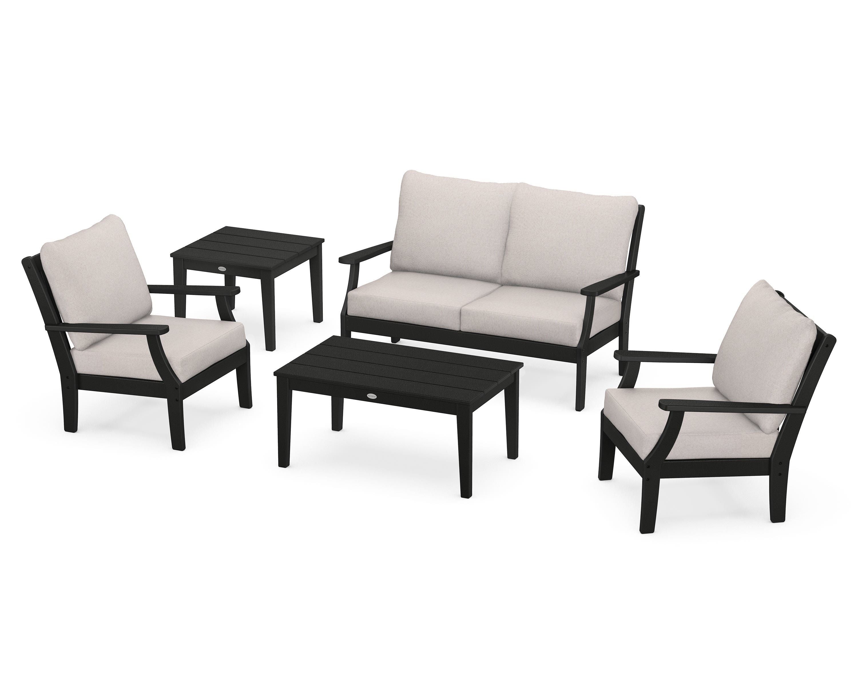 POLYWOOD Braxton 5-Piece Deep Seating Set in Black / Dune Burlap