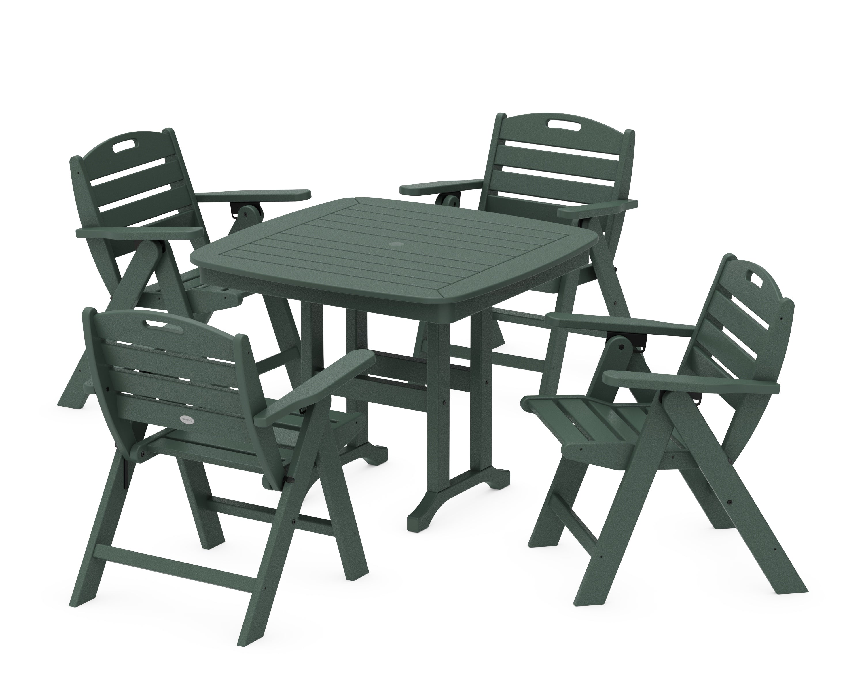 POLYWOOD Nautical Folding Lowback Chair 5-Piece Dining Set in Green