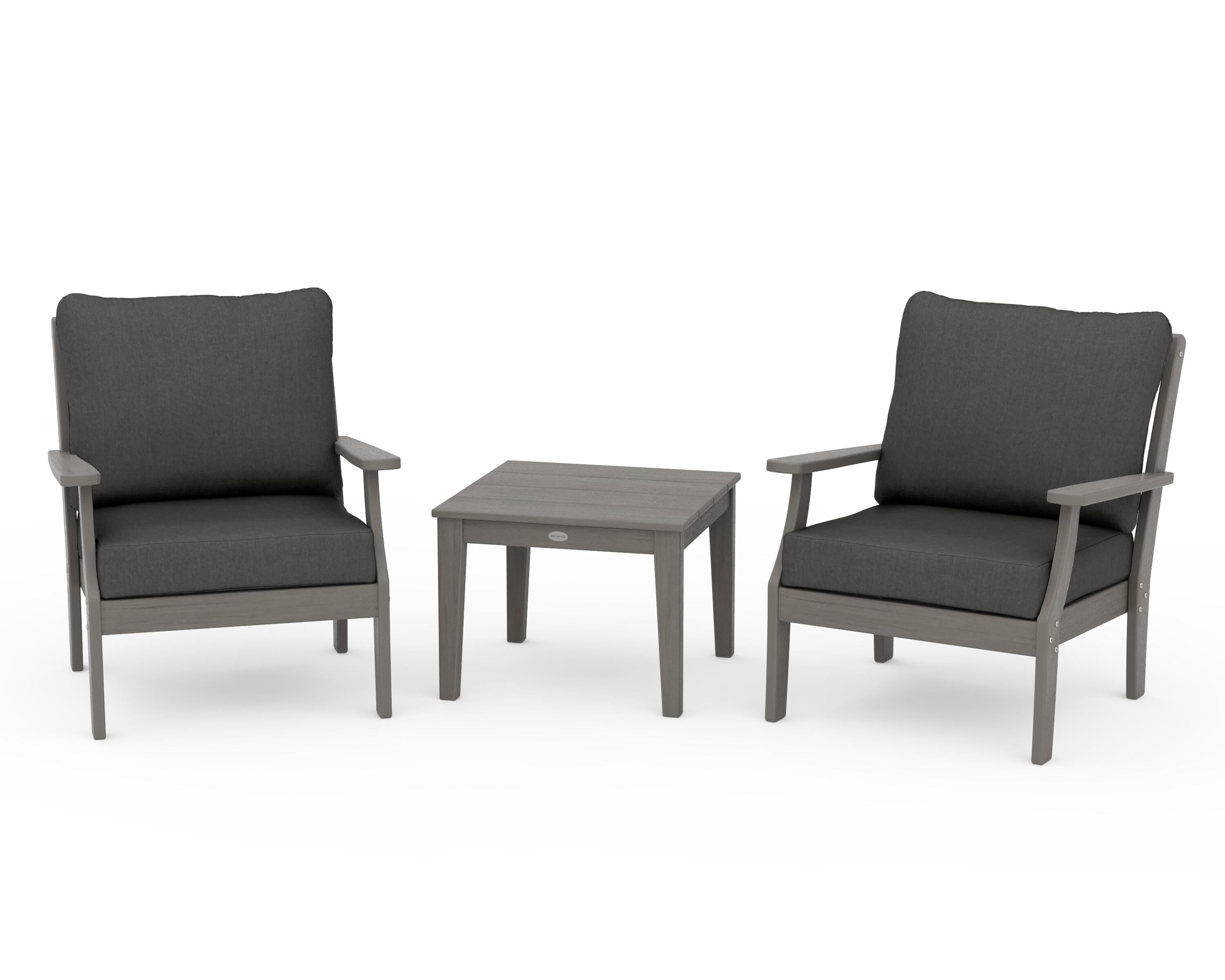 POLYWOOD Braxton 3-Piece Deep Seating Set in Driftwood / Spectrum Carbon