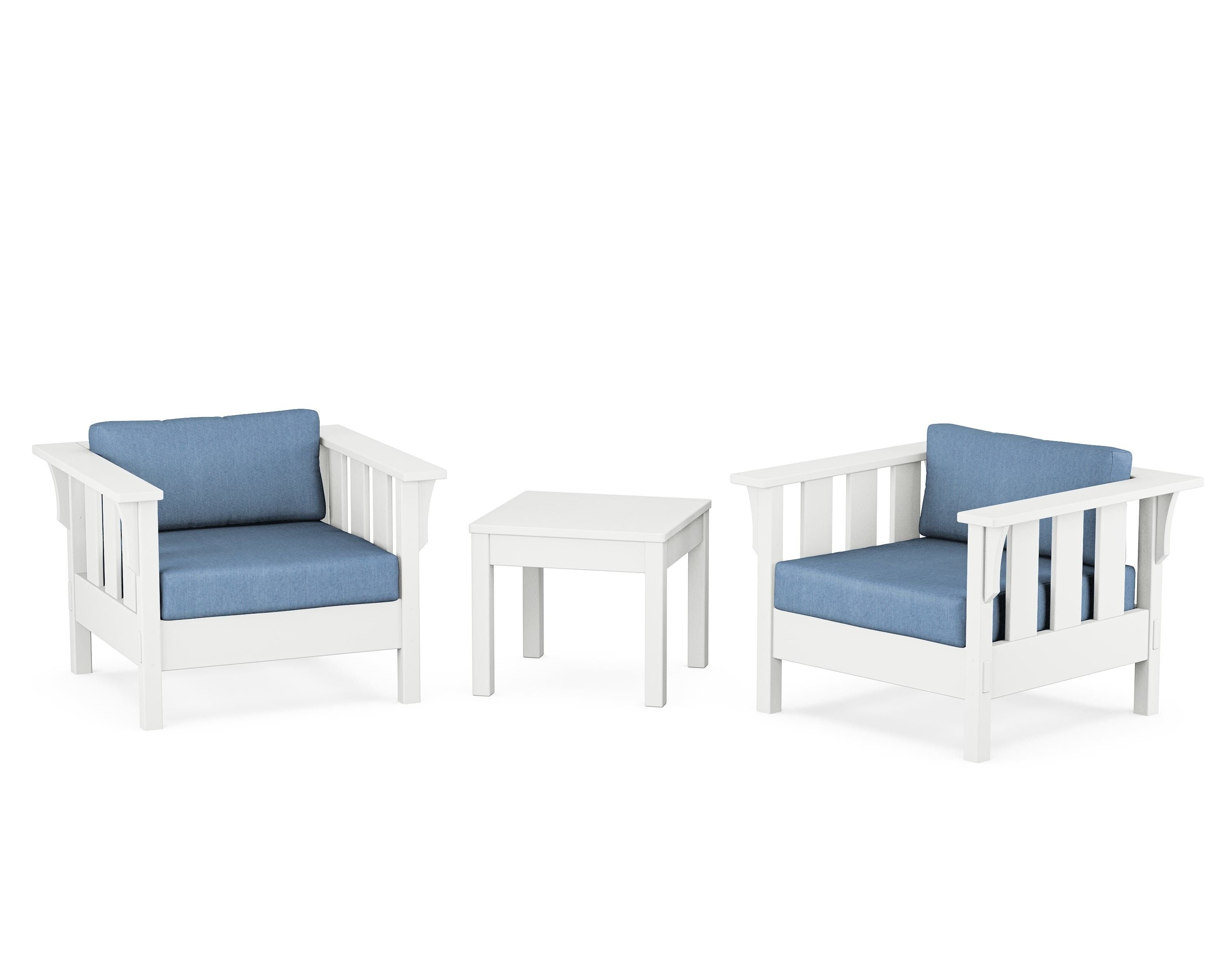 Martha Stewart by POLYWOOD Acadia 3-Piece Deep Seating Set in White / Sky Blue