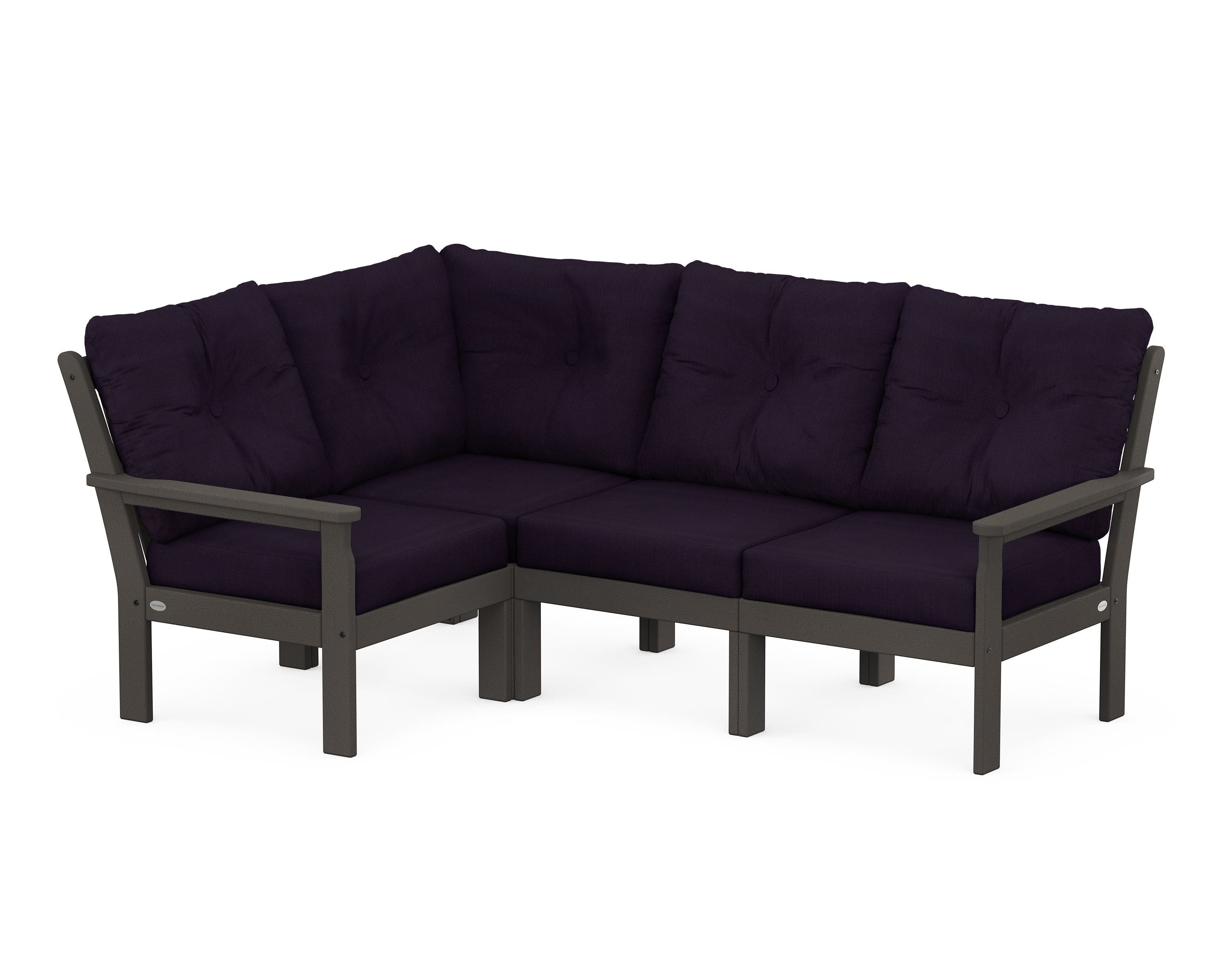 POLYWOOD Vineyard 4-Piece Sectional in Vintage Coffee / Navy Linen