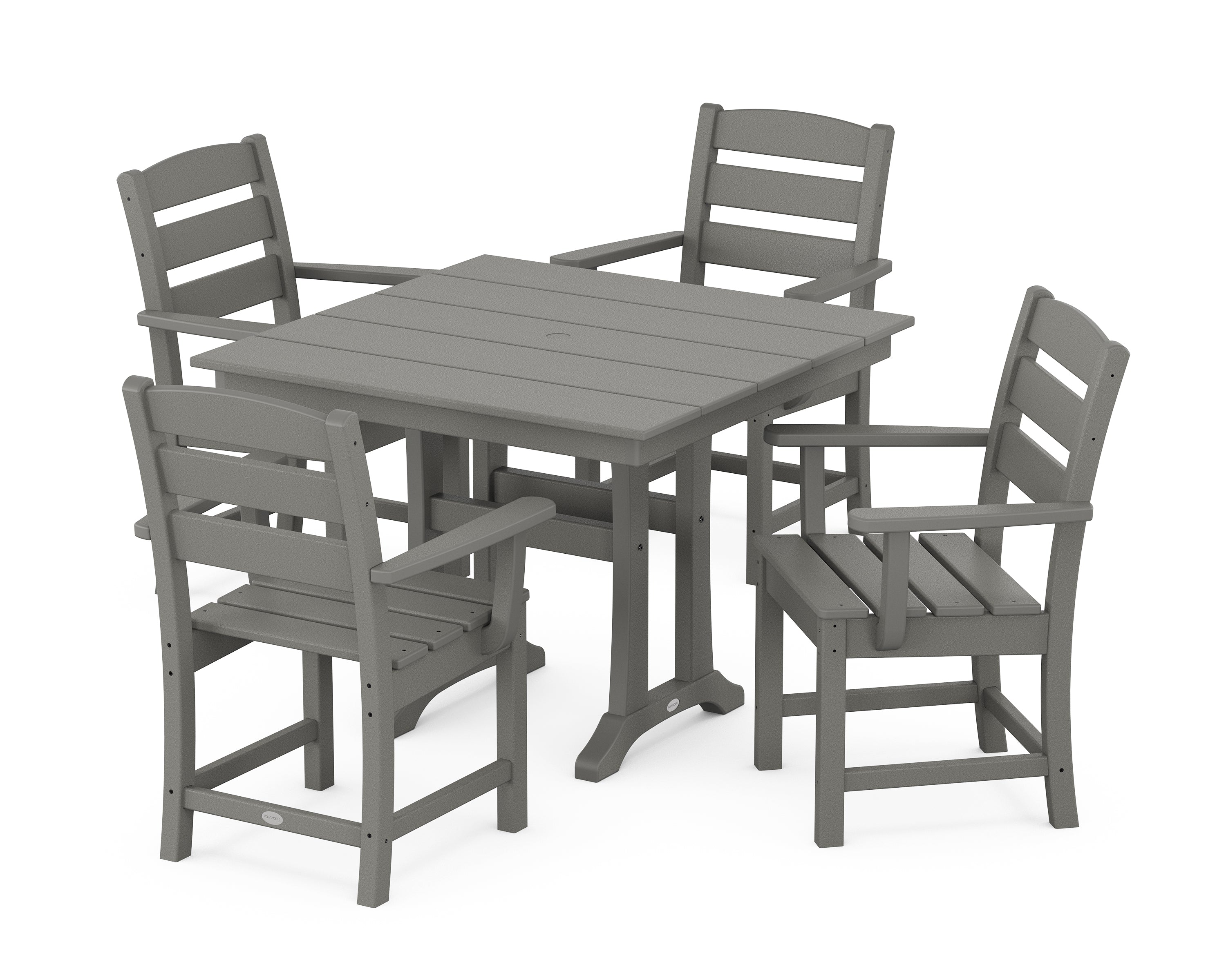 POLYWOOD Lakeside 5-Piece Farmhouse Trestle Arm Chair Dining Set in Slate Grey