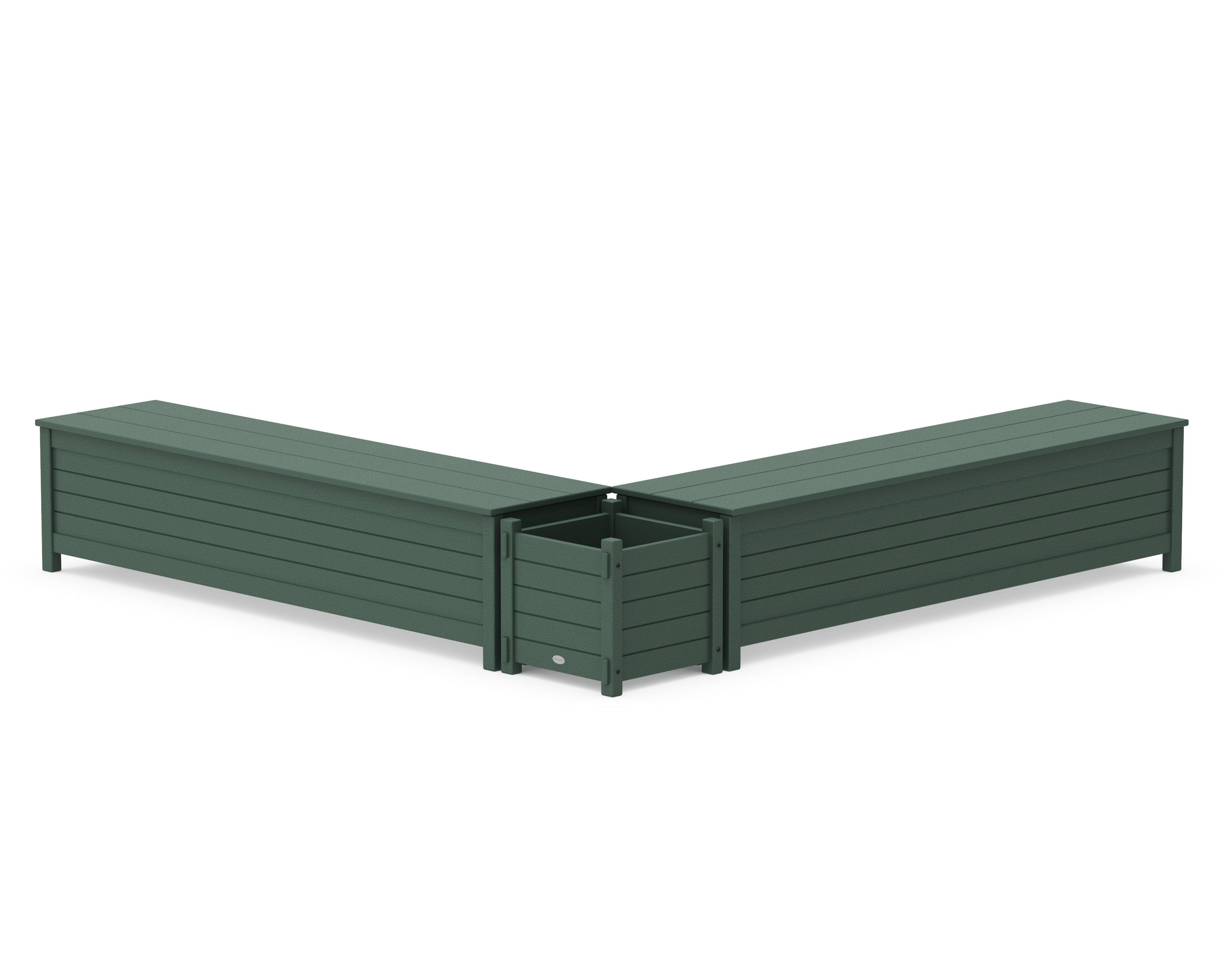 POLYWOOD 72" Nautical L- Shaped Planter Storage Bench Set in Green
