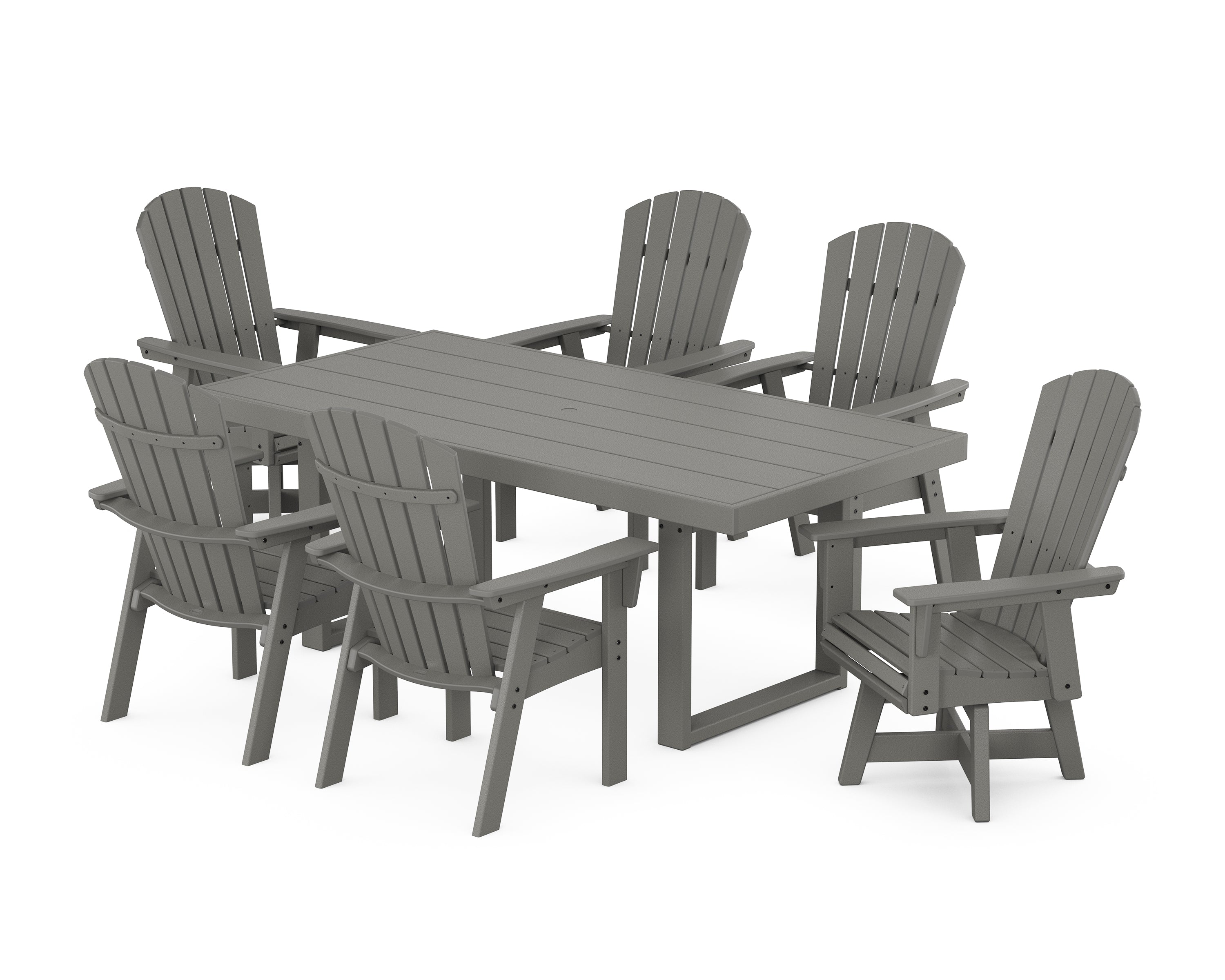 POLYWOOD® Nautical Curveback Adirondack Swivel Chair 7-Piece Dining Set in Slate Grey