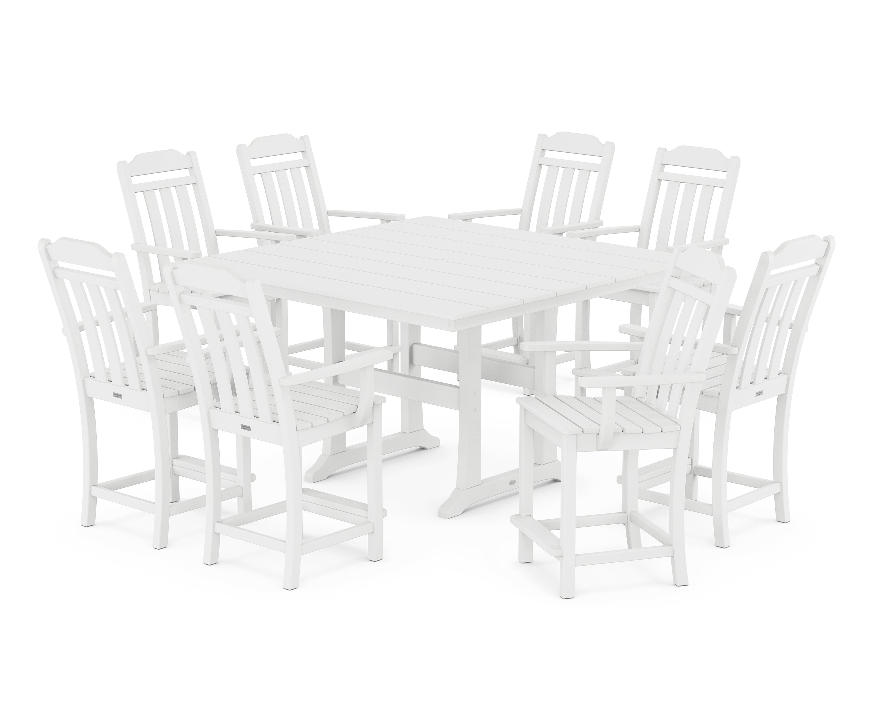 POLYWOOD Country Living 9-Piece Square Farmhouse Counter Set with Trestle Legs in White