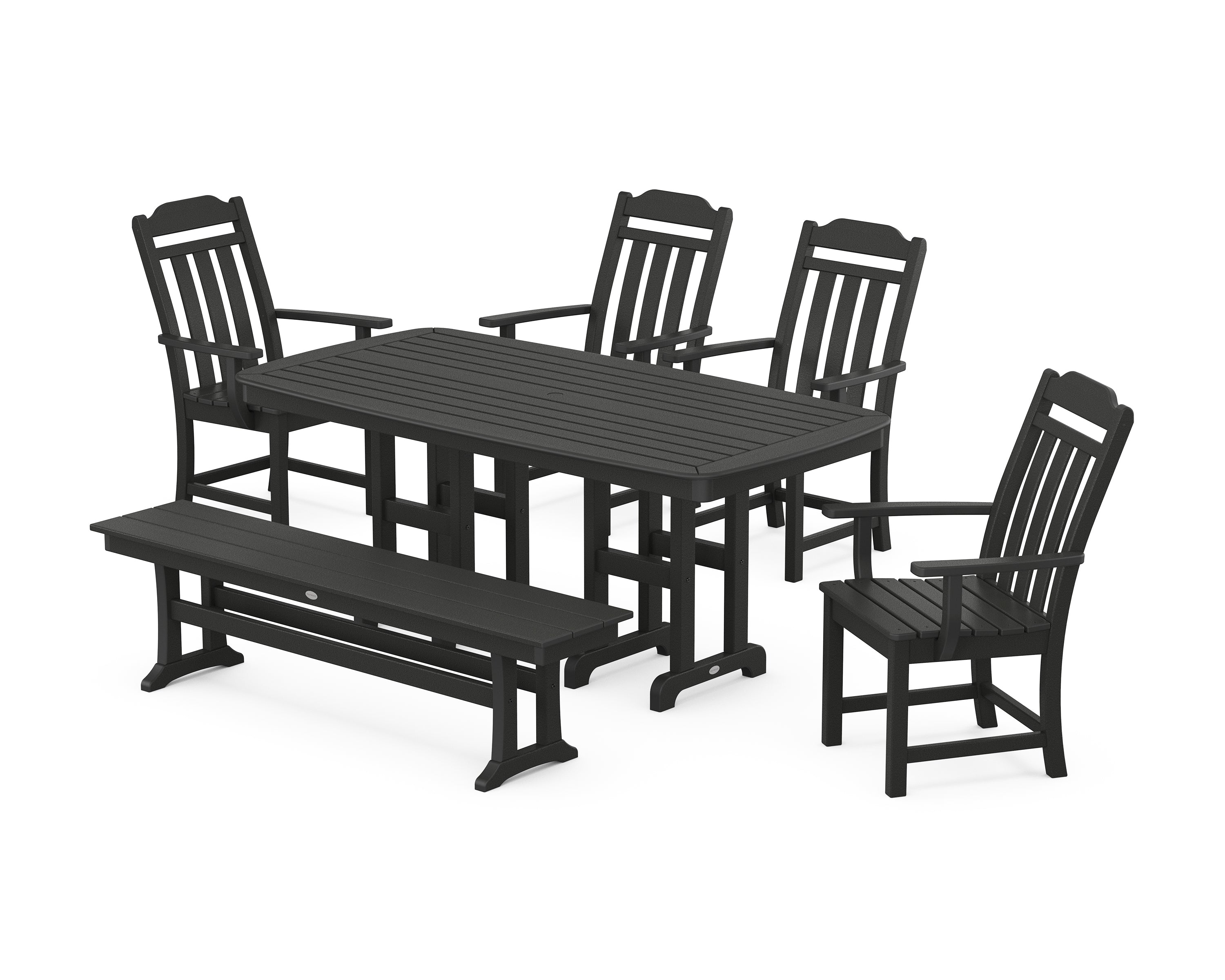 Polywood Country Living 6-Piece Dining Set with Bench in Black